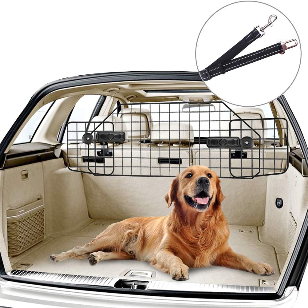 PUPTECK Dog Car Barrier for SUVs with Safety Belt - Heavy Duty Adjustable Pet SUV Wire Barriers Pet Car Gate Universal Dog Car Guard