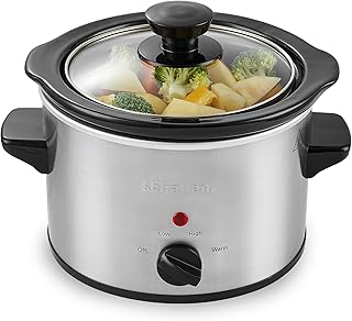 Schallen Stainless Steel Stew and Stir Slow Cooker Cooking Machine, Family Sized, Energy Efficient, Removable Ceramic Pot, Brushed Silver (1.5 Litre)