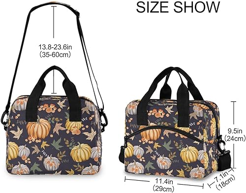 Miniatura 3 de Bolsa de almuerzo de Acción de Gracias con calabazas de otoño para mujeres y hombres, bolsa de almuerzo térmica aislada con correa de hombro
