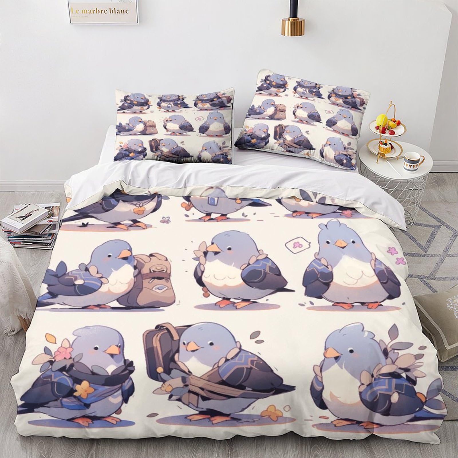 Housse de couette oiseau 3D en microfibre respirante et anti-plis King Size 220x240cm