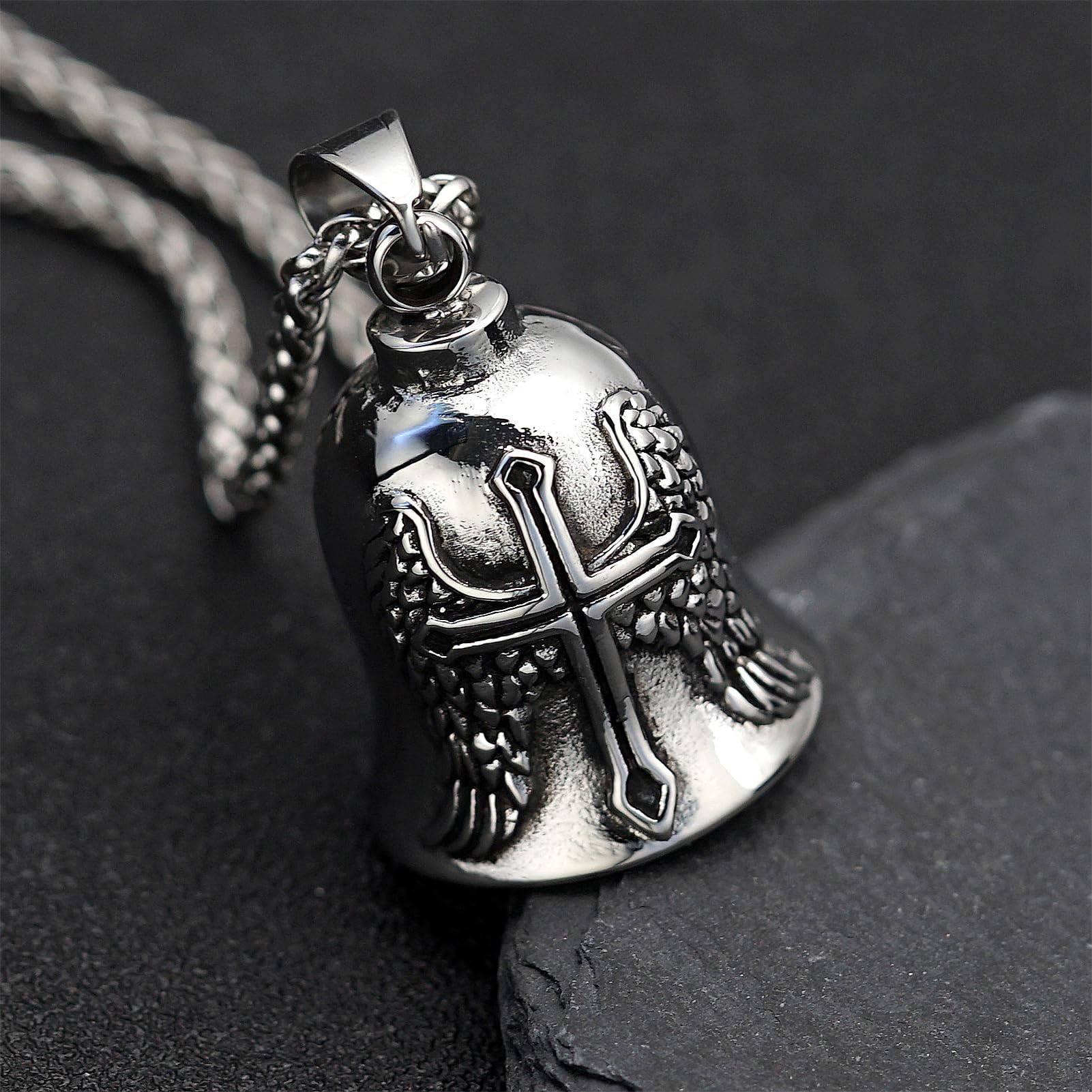 Biker Guardian Bell - brelok ze stali nierdzewnej Lucky Charm - dzwonek ochronny dla motocyklistów i rowerzystów - czerwony olej, motyw anioła