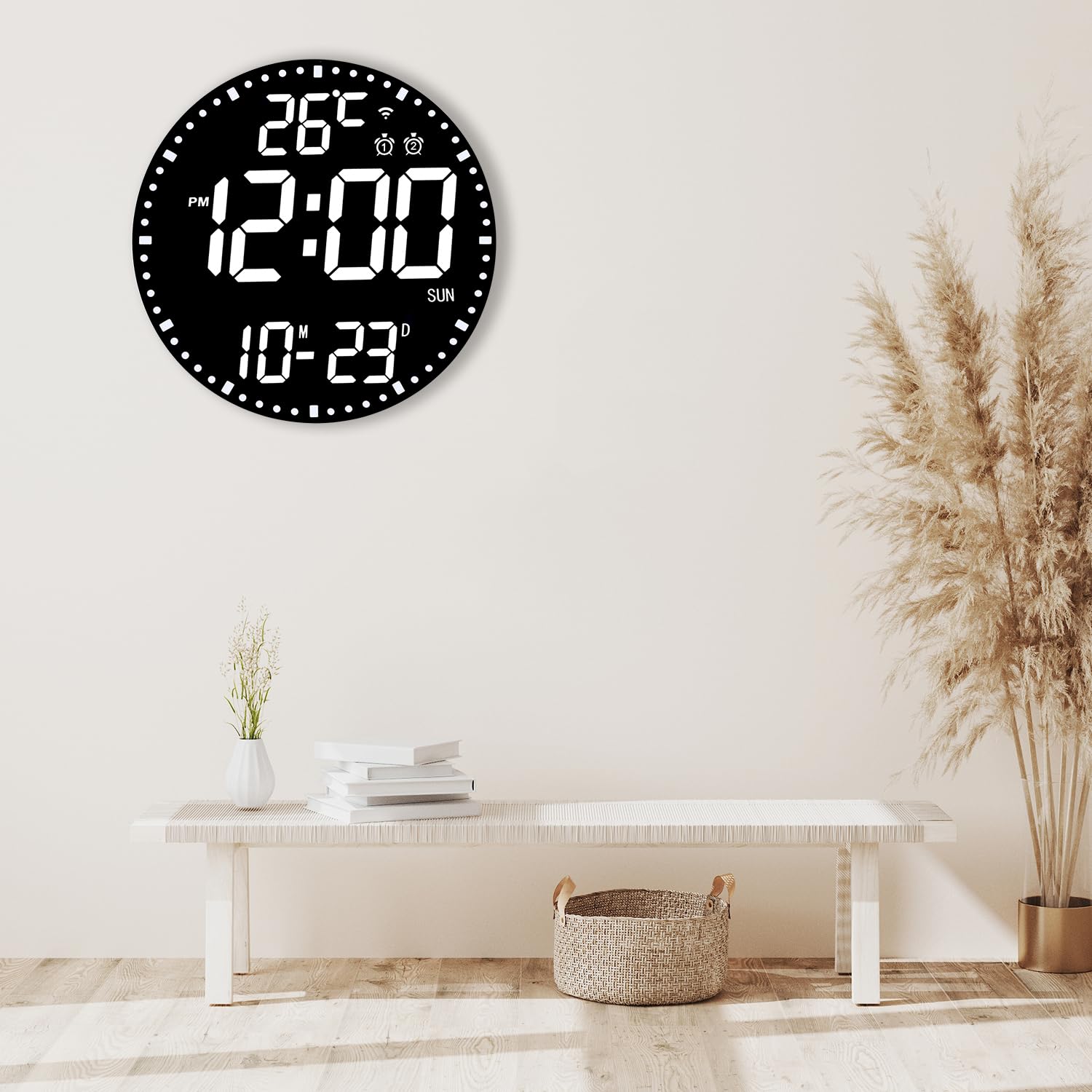 HZDHCLH Digitale Wanduhr 30 cm LED Wecker Bunt Datum Woche Temperatur Timer | Steuerung Per Mobiler App über WLAN-Verbindung Für Zuhause Schule Büro