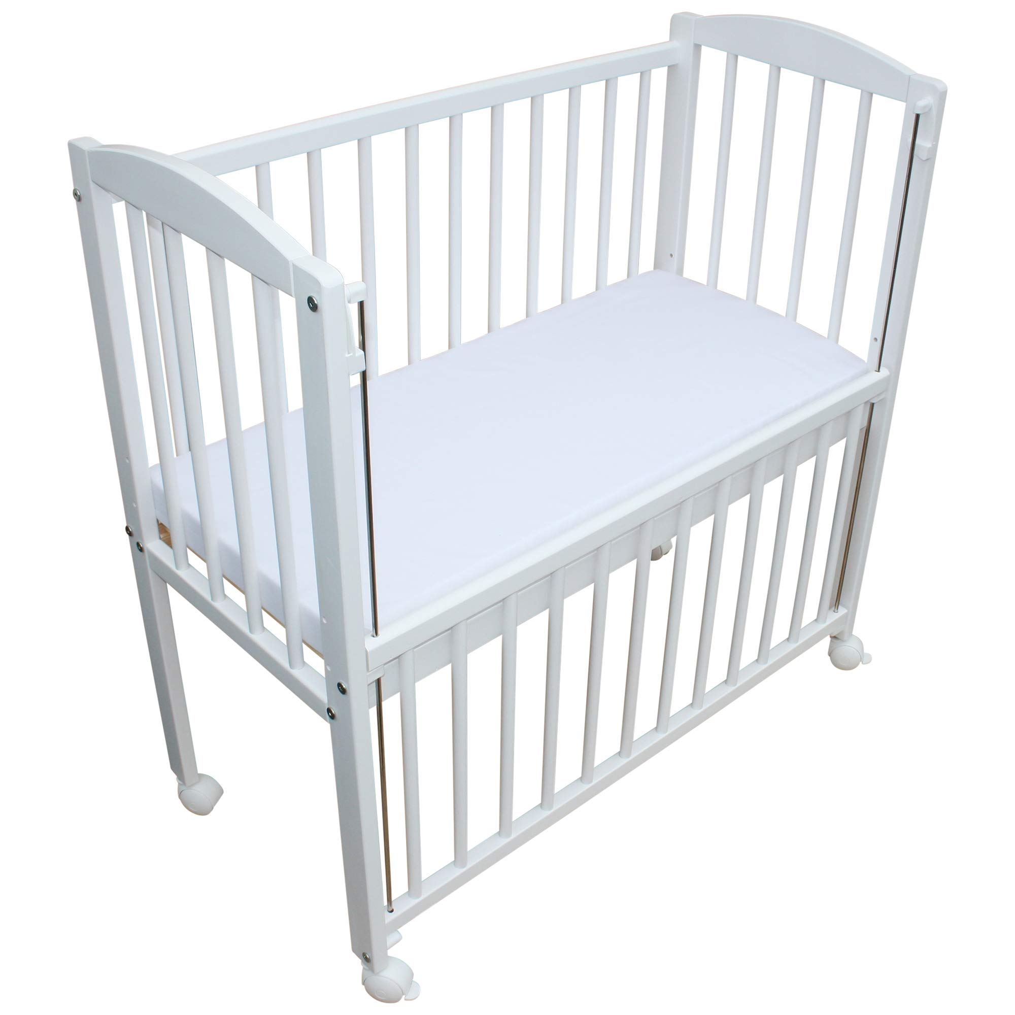 Micoland Mobiles Beistellbett Babybett 90x40 cm massiv mit Matratze und wasserdichtem Matratzenschutz