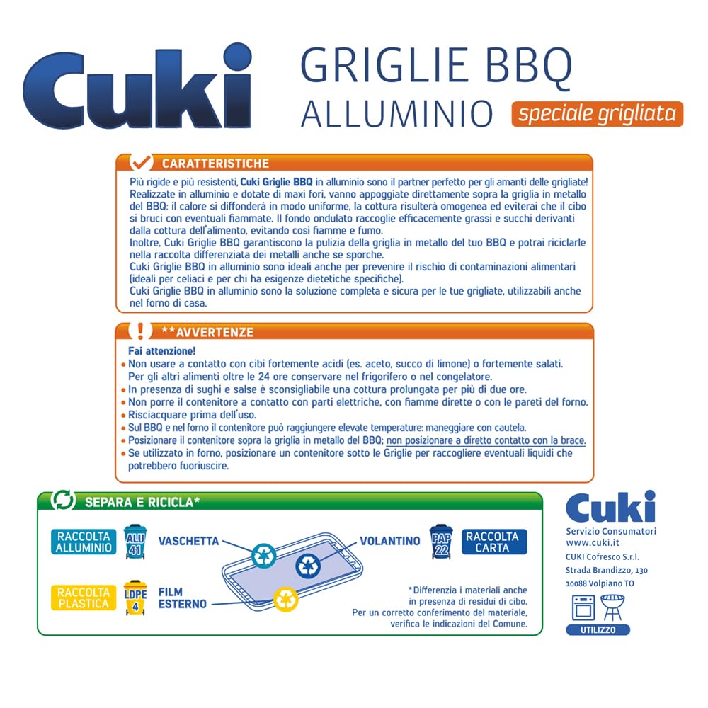 Cuki Griglie bbq in alluminio, monouso, 3 pezzi, per barbecue e grigliate, adatte anche in forno