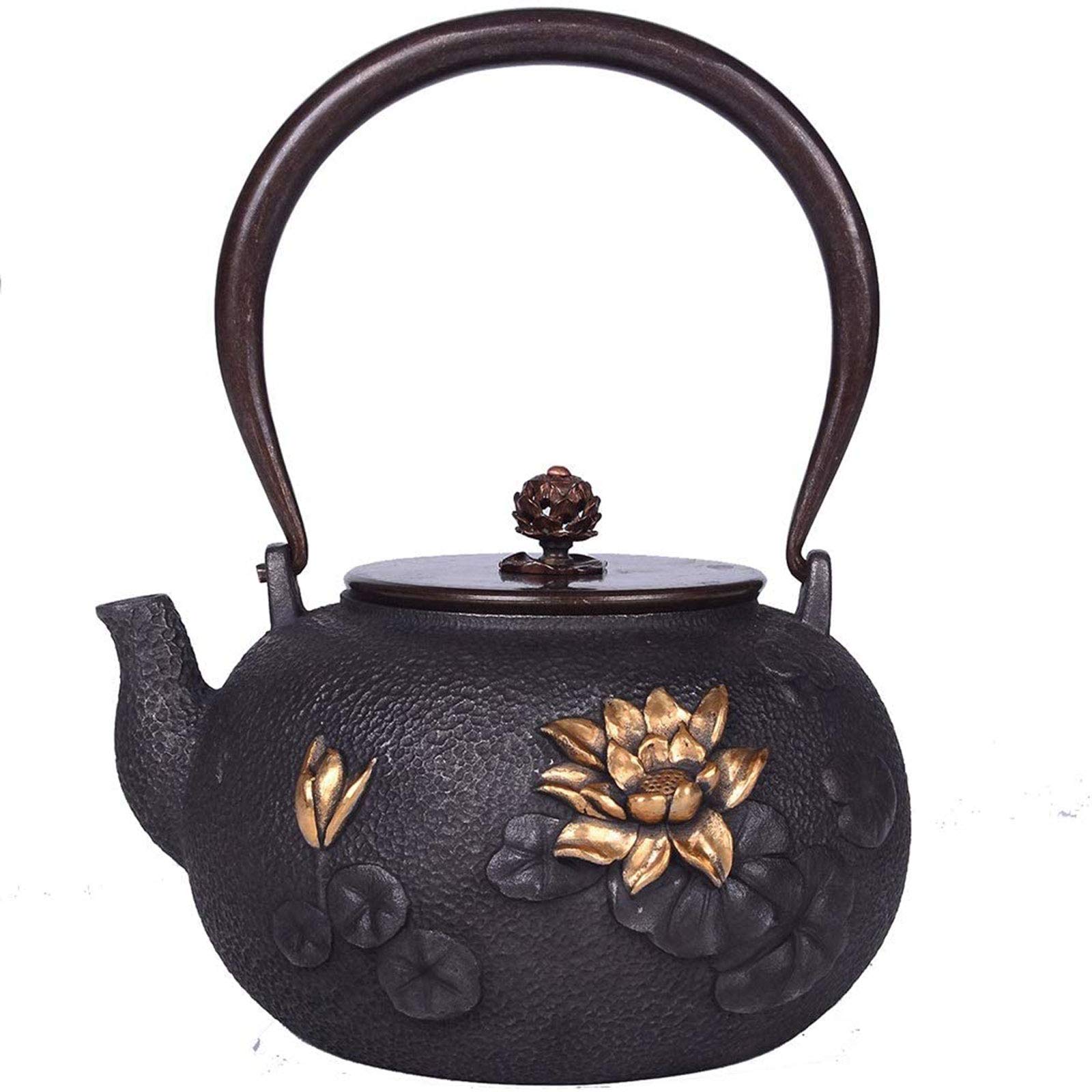 MGEMJMJ Cast Iron Teapot Tea Kettle Tea Pot, Japanese Style Tetsubin Tea Kettle 1.2L | Cast Iron Tea Kettle To Keep Tea Warm | Lotus Pattern Cast Iron Kettle