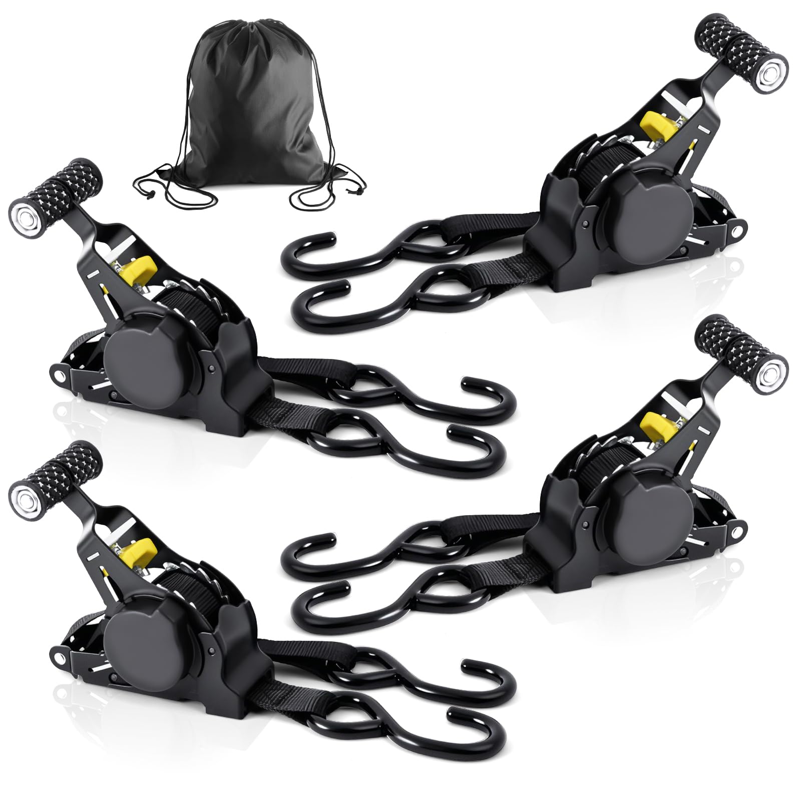 4 Piezas Correas de Amarre con trinquete, Ajustable Cinchas de Amarre con Hebilla (25 mm x 3.3 m), Carga 680kg Tensor de Carraca para Motocicletas, Baca, Remolques, Carga, Bicicleta, Piraguas