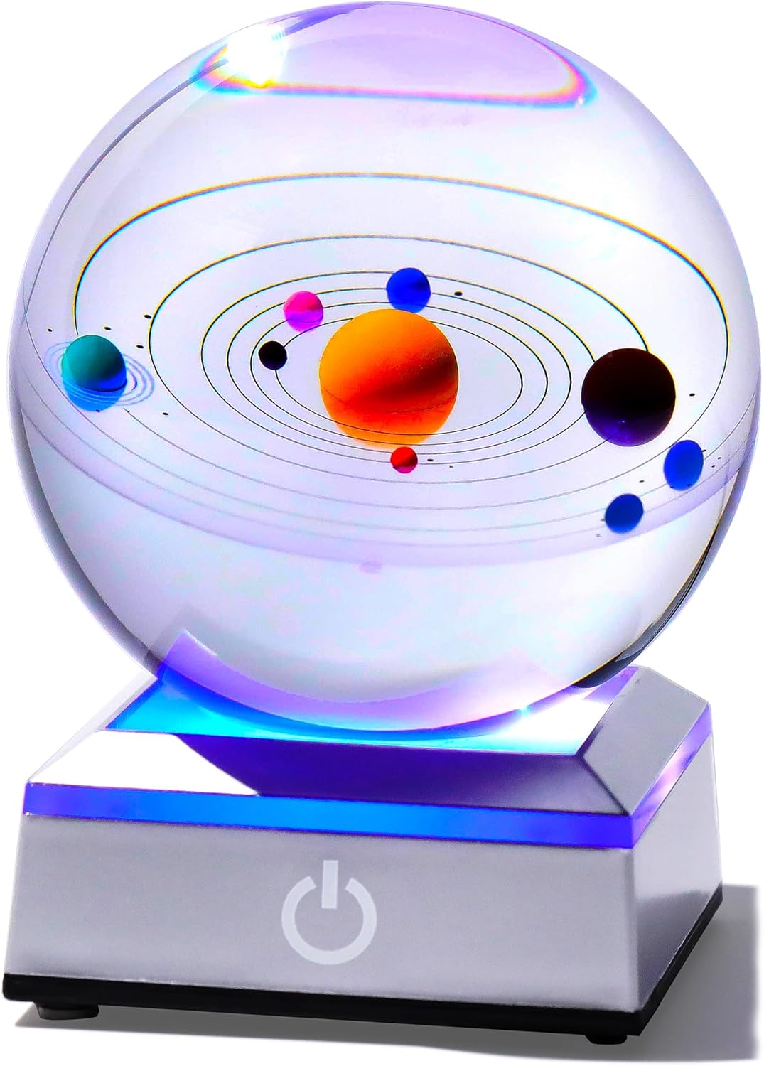 Ornalrist 3D Crystal Solar System Ball 3.15inch with Silver LED Base - Astronomy Gifts Science Cosmic Room Decor - Universe Planet Gifts for Astronomy Lovers Physics Science Night Light Planet Lamp