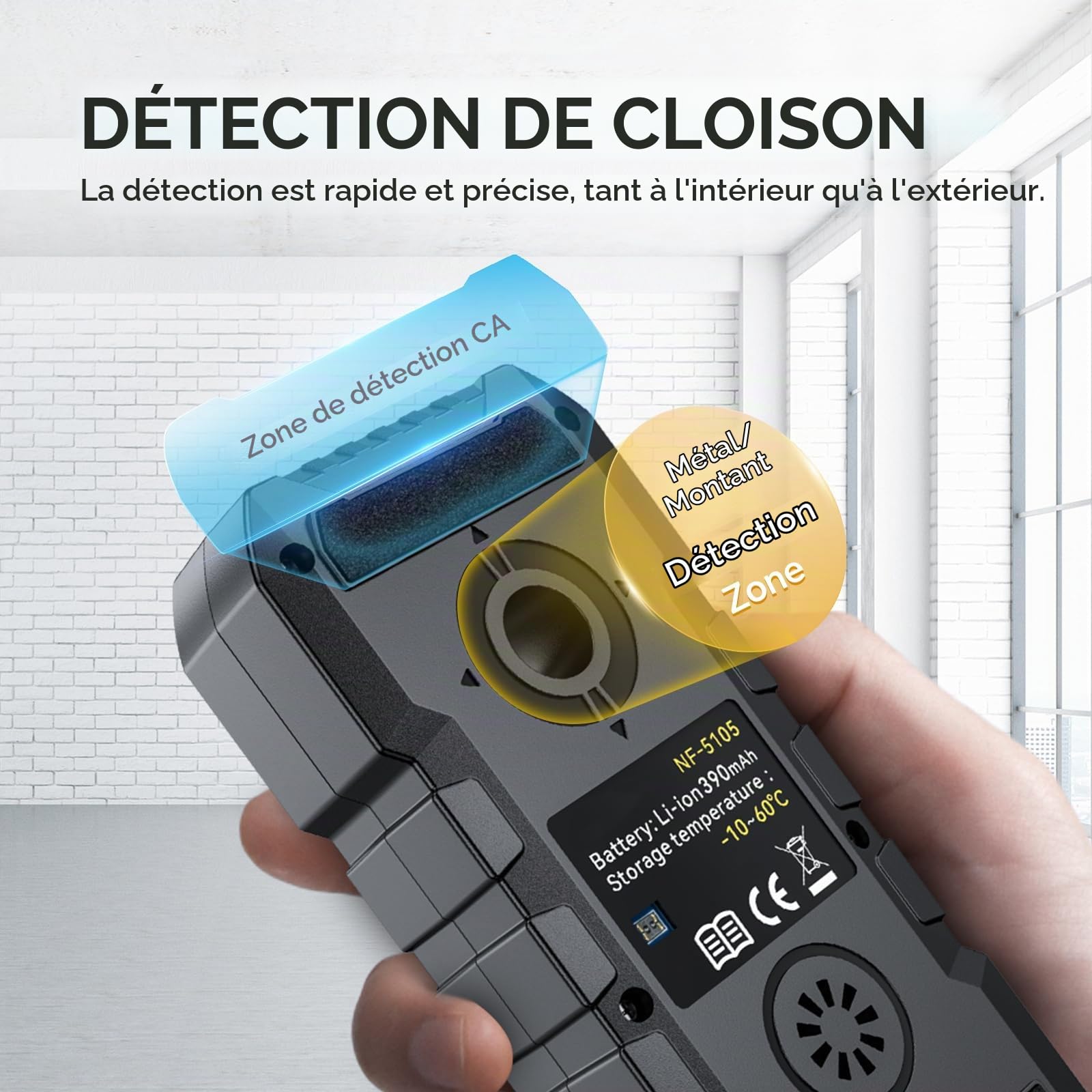 Détecteur de montants pour murs, scanner mural rechargeable avec puce intelligente améliorée pour clous en bois et métal, fils AC, solives, tuyaux, prend en charge l'écran LCD HD et la voix