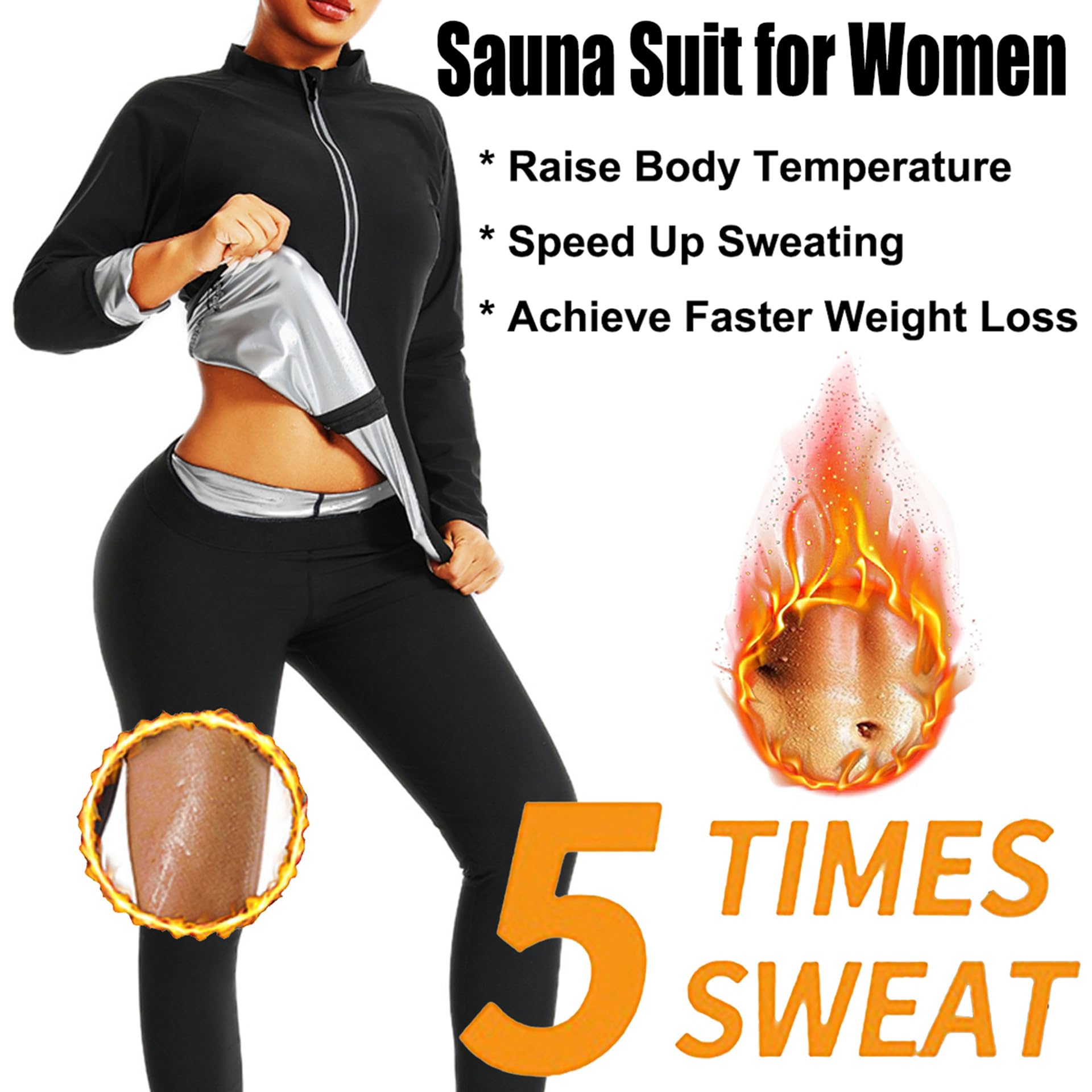 Traje Sauna Mujer, Trajes De Sudoración para Fitness, Fajas Reductoras Mujer Adelgazantes, Traje De Sudor Pérdida De Peso para Yoga Running, Conjunto De Pantalón Superior,2XL,Silver