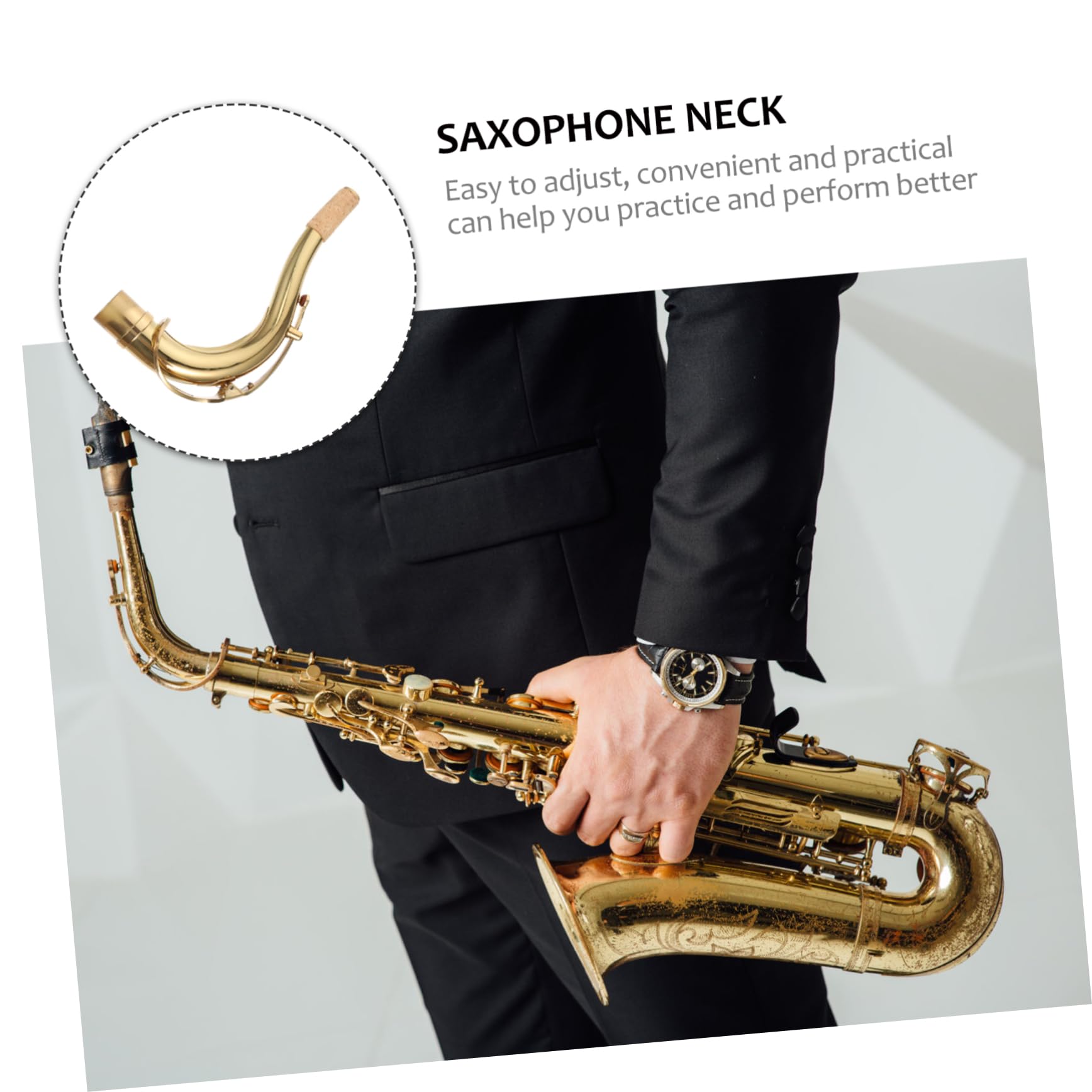 Collo Curvo per Sassofono in Ottone Oro, Ricambio 1 Pezzo | Accessorio per Strumento Musicale, Pratico e Regolabile, per Professionisti e Amatori