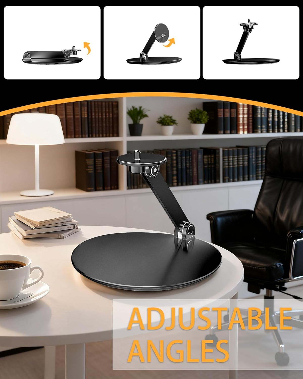 Foldable Stand For Projector - Foldable Table Projector Mount with 1/4" Thread, Height Adjustable, 360° Rotation Perfect Portable Aluminum Alloy Stand For Movie Nights And More, Black