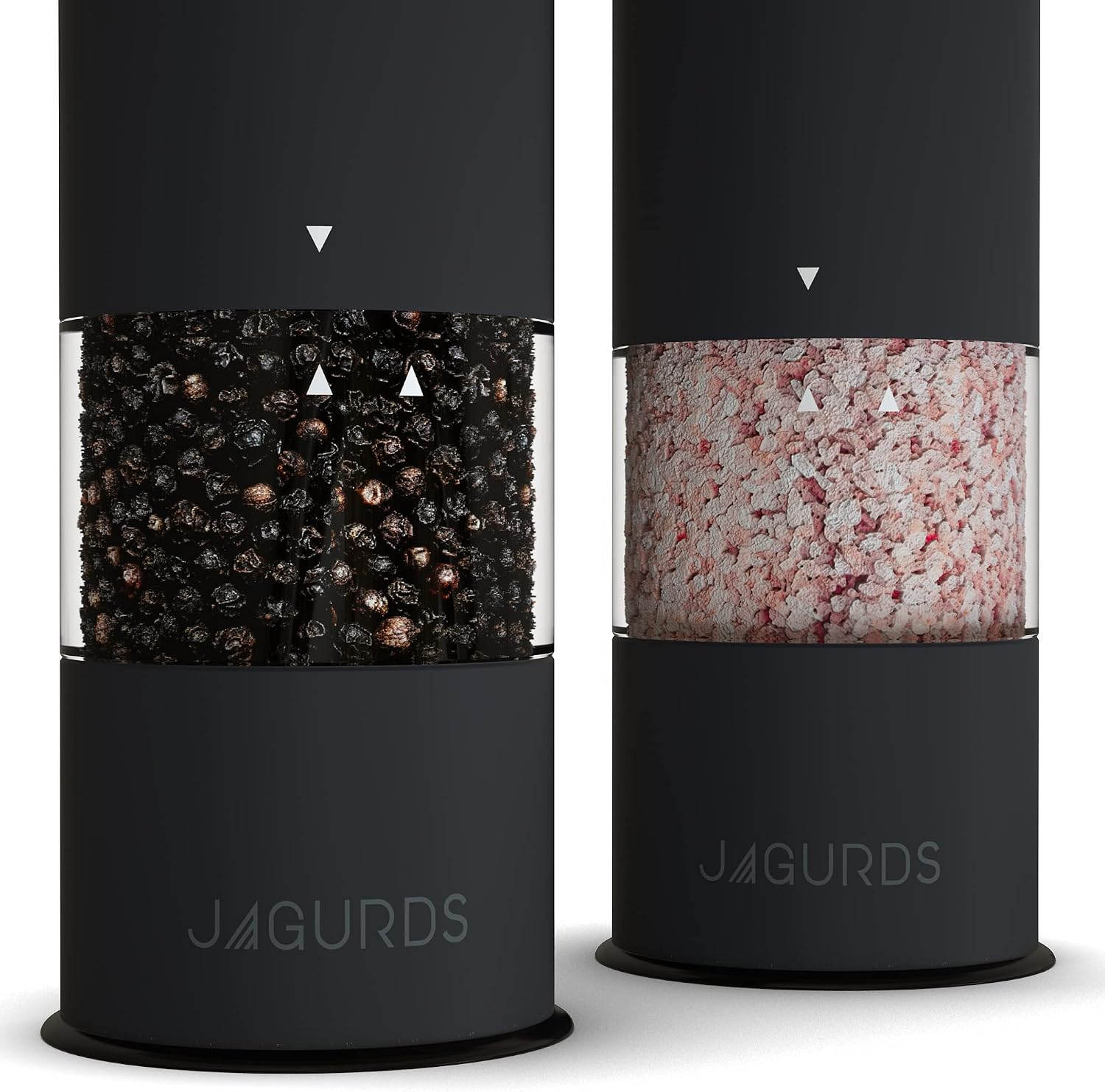 Electric Salt and Pepper Grinder Set - Automatic, Refillable, Battery Operated Spice Mills with Light - One Handed Push Button Peppercorn Grinders and Sea Salt Mills
