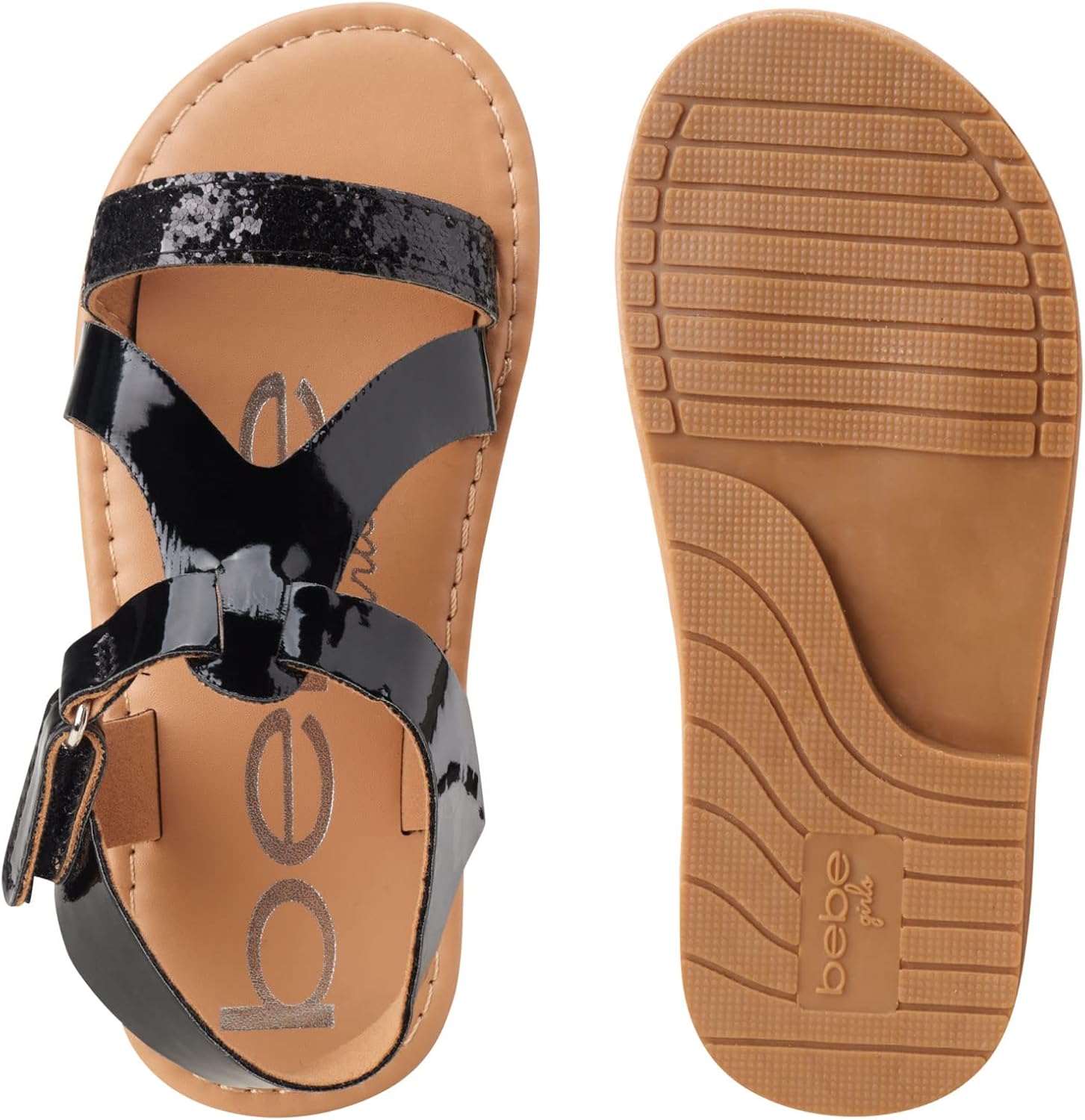 bebe Toddler Girls Sandals - Glitter Strap Open Toe Summer Shoes and Sandals for Toddler Girls with Hook and Loop Closure