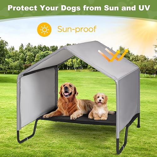 Miniatura 3 de Casa elevada grande de 41 pulgadas para perros al aire libre, cama impermeable para perros con toldo, casa para mascotas, casa para perros pequeños,