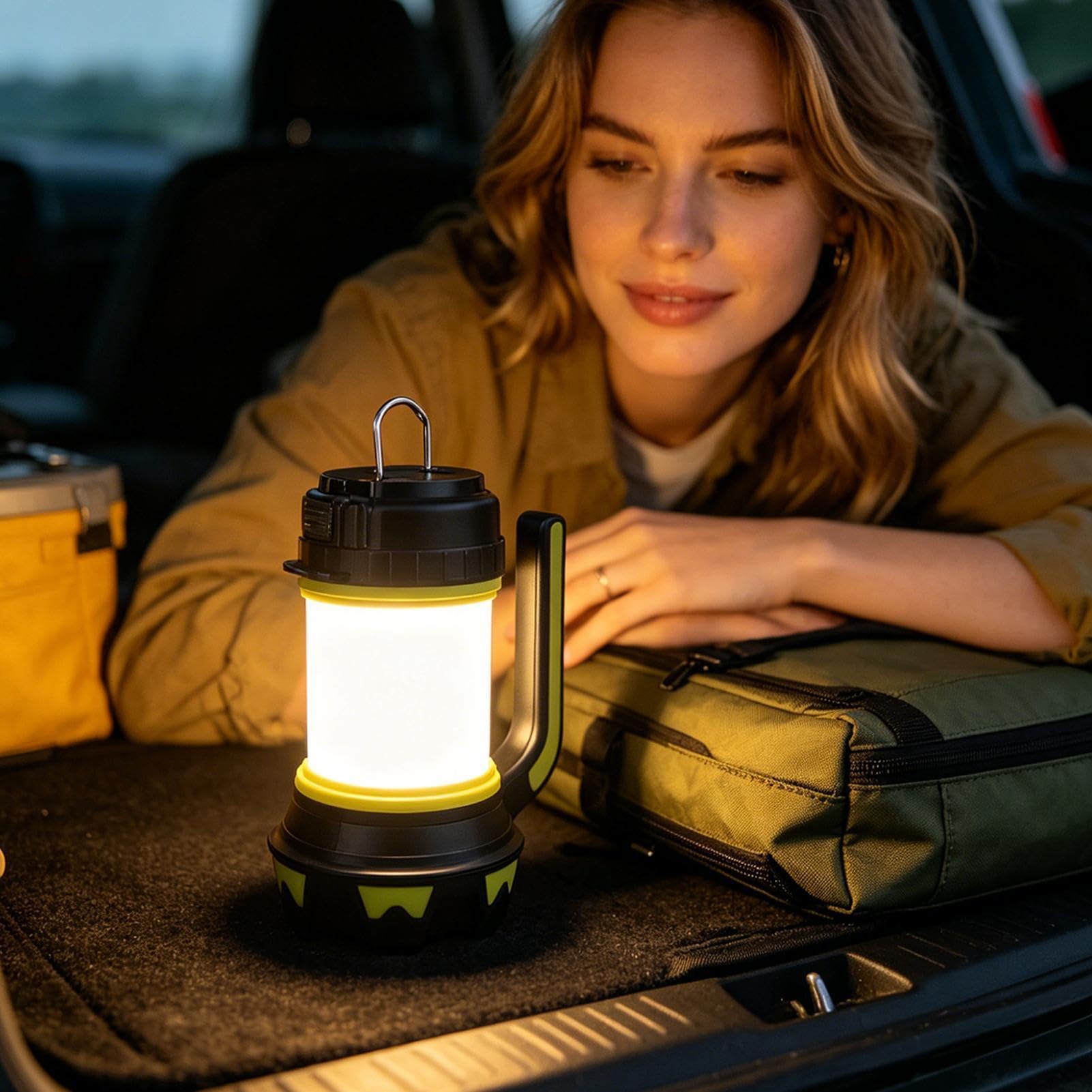 Lanterna da campeggio portatile con manico e gancio | Lanterna LED ricaricabile per escursionismo, pesca all'aperto, spiaggia, giardino, garage, officina, sopravvivenza notturna