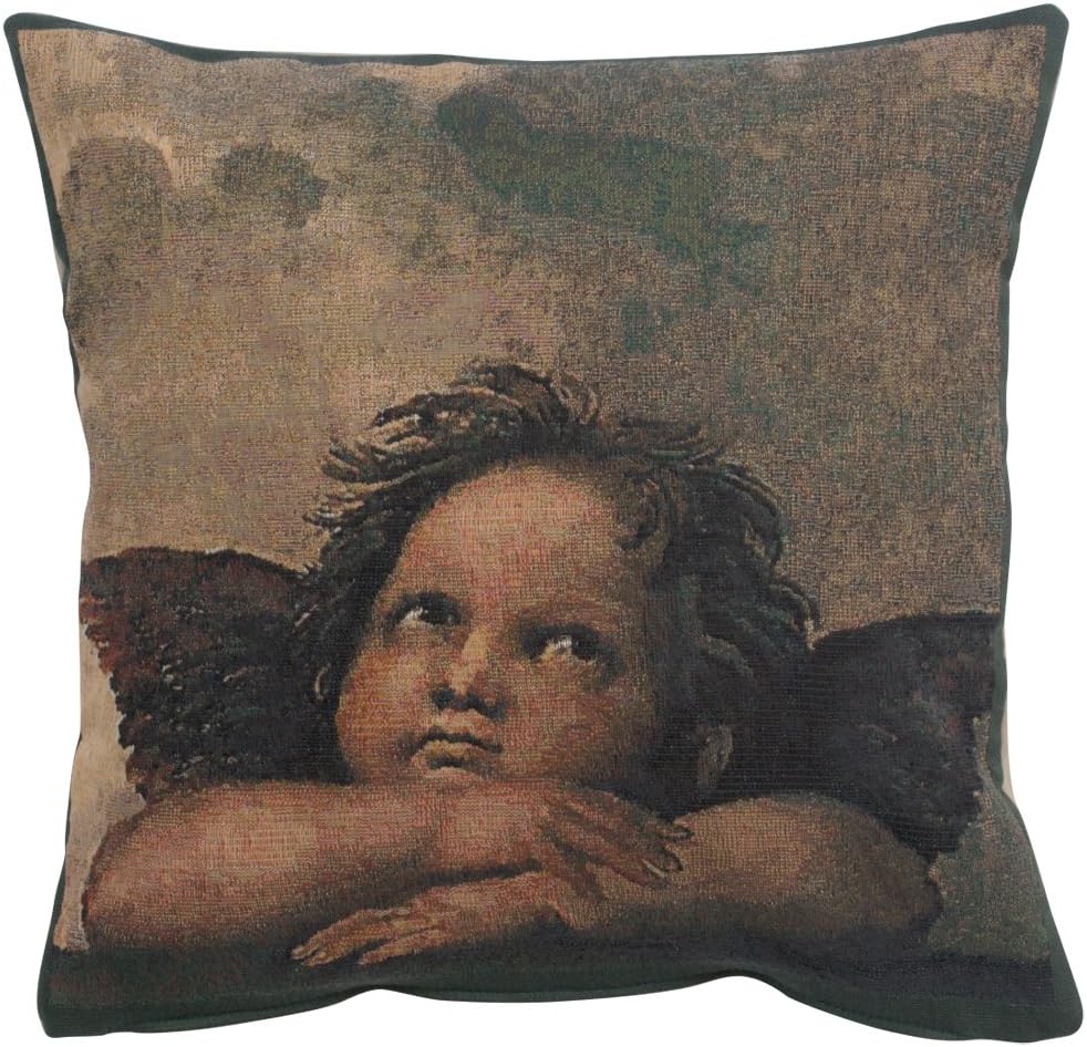 C Charlotte Home Furnishings Inc Angels by Raffael Right Belgian Tapestry Cushion - 17 in. x 17 in. Cotton by Raphael