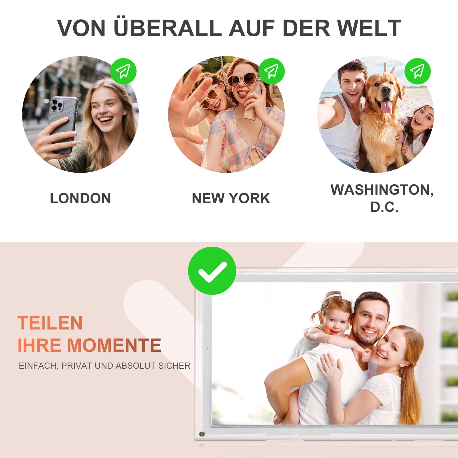 Digitaler Bilderrahmen, 15,6 Zoll schlankes Acryl Frameo Digitaler Fotorahmen mit WLAN, 32 GB, 1920 x 1080 IPS HD-Touchscreen, automatische Drehung, Fotos und Videos von überall teilen