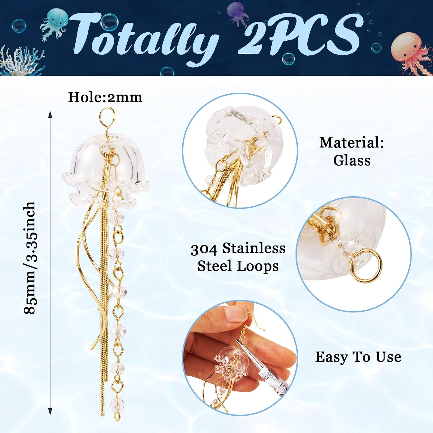 Glass Flower Charms Jellyfish Dangle Earring Pendants Drop Earring Tassel Charms for Crafts DIY Wind Chimes Earring Jewelry Making Supplies image 4