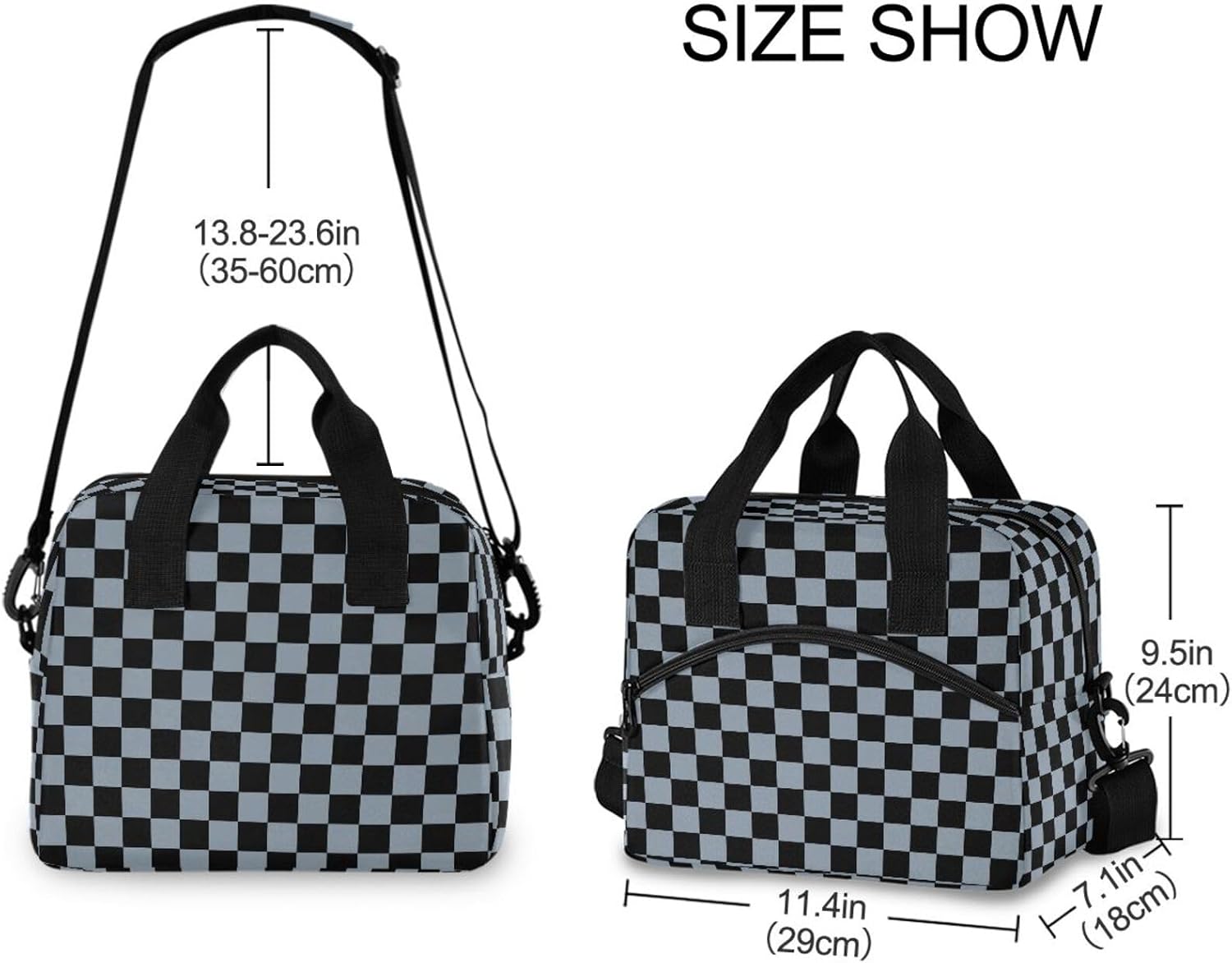 Black Blue Checkered Lunch Bag for Women Men Reusable Insulated Lunch Box Leakproof Tote Cooler Bag Work Picnic