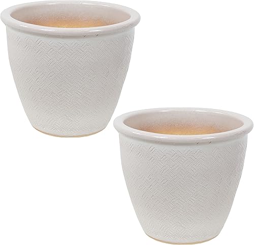 Miniatura 2 de Sunnydaze Juego de 2 macetas de cerámica Ocean Villa para flores o vegetación, macetas duraderas para interiores y exteriores para porche, sala de