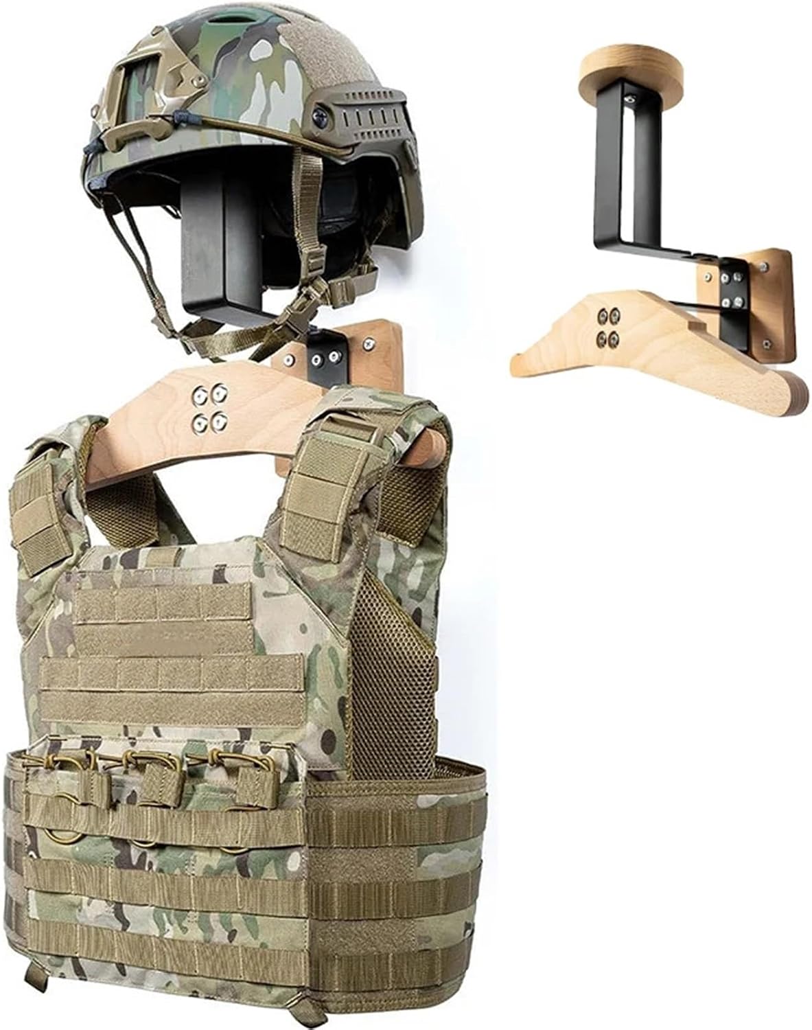 Solid Wood Hanger Wall Mounted Tactical Helmet Storage Rack for Tactical Helmets Motorbike Helmet Clothing Display Racks