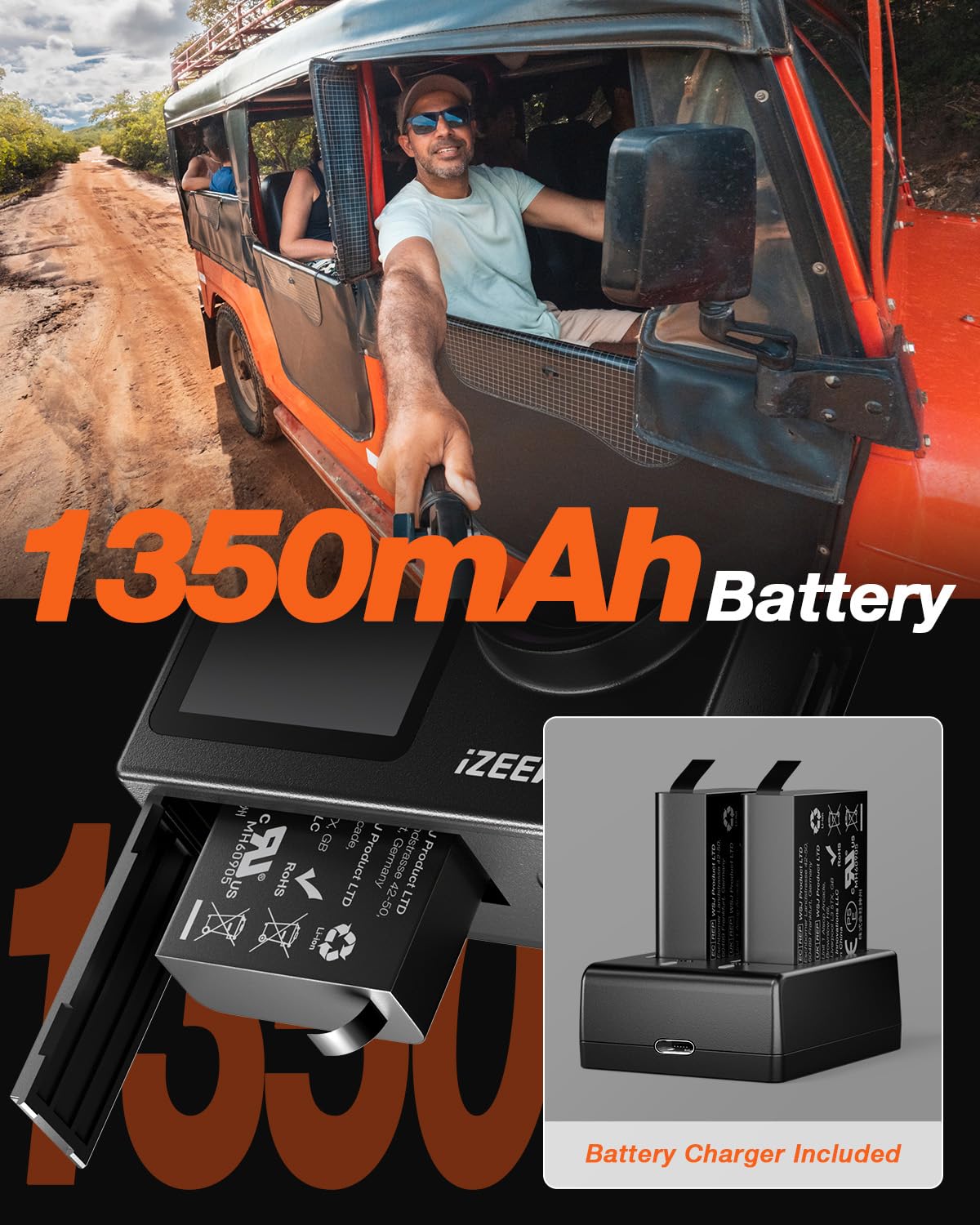 iZEEKER Camera Sport 4K 24MP, Étanché 40M, Camescope 4k avec EIS,Double écran Appareil Photo sous-Marin, WiFi, Vlog Camera, 2X1350mAh Batteries, Télécommande Micro Externe, Kit d'Accessoires