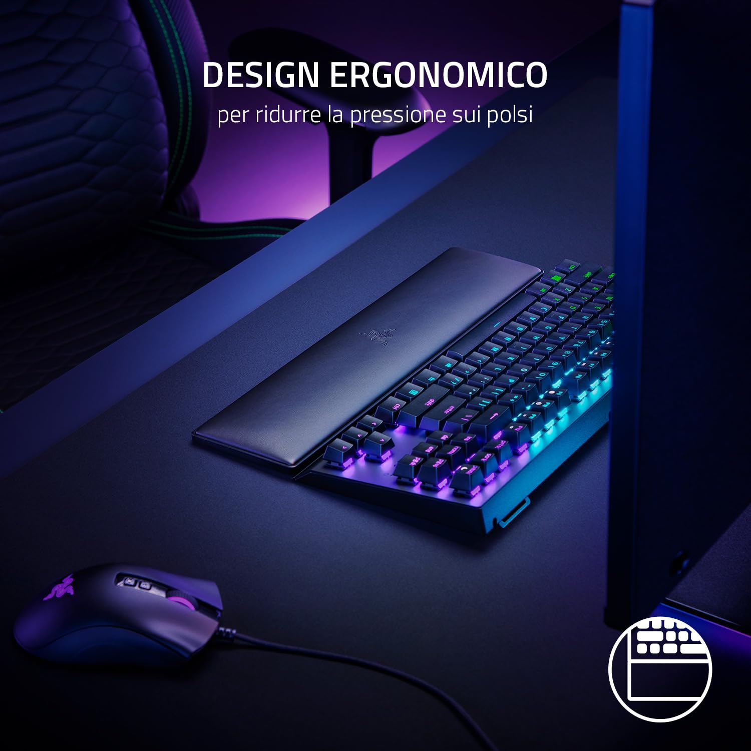Razer poggiapolsi ergonomico (Tenkeyless) - Per tastiere tenkeyless con cuscino in similpelle in memory foam (piedini in gomma antiscivolo, design ergonomico) Nero