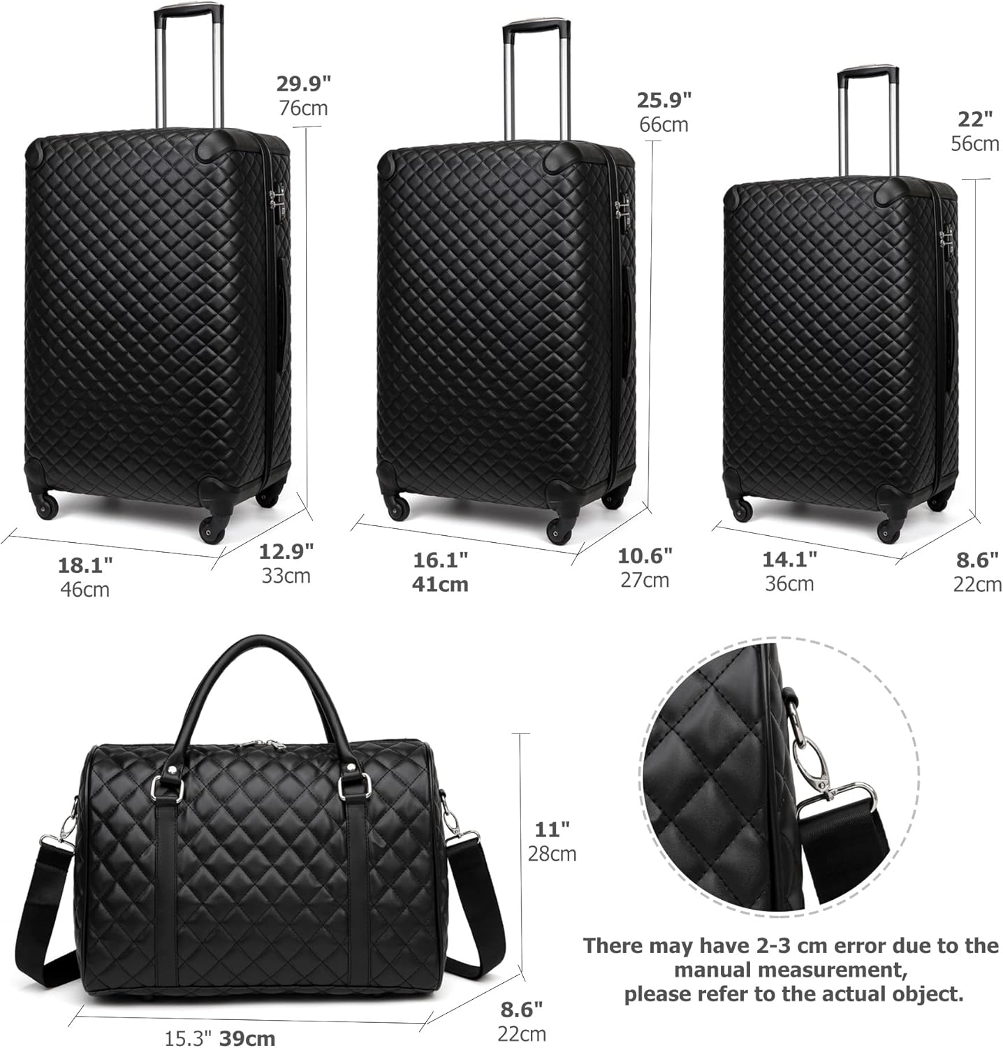 feilario Plaid PU Leather Softshell Luggage Set - 4-Piece Expandable Suitcases with Spinner Wheels - Includes Large Travel Bag, 20-Inch Carry On, 24-Inch & 28-Inch Suitcases