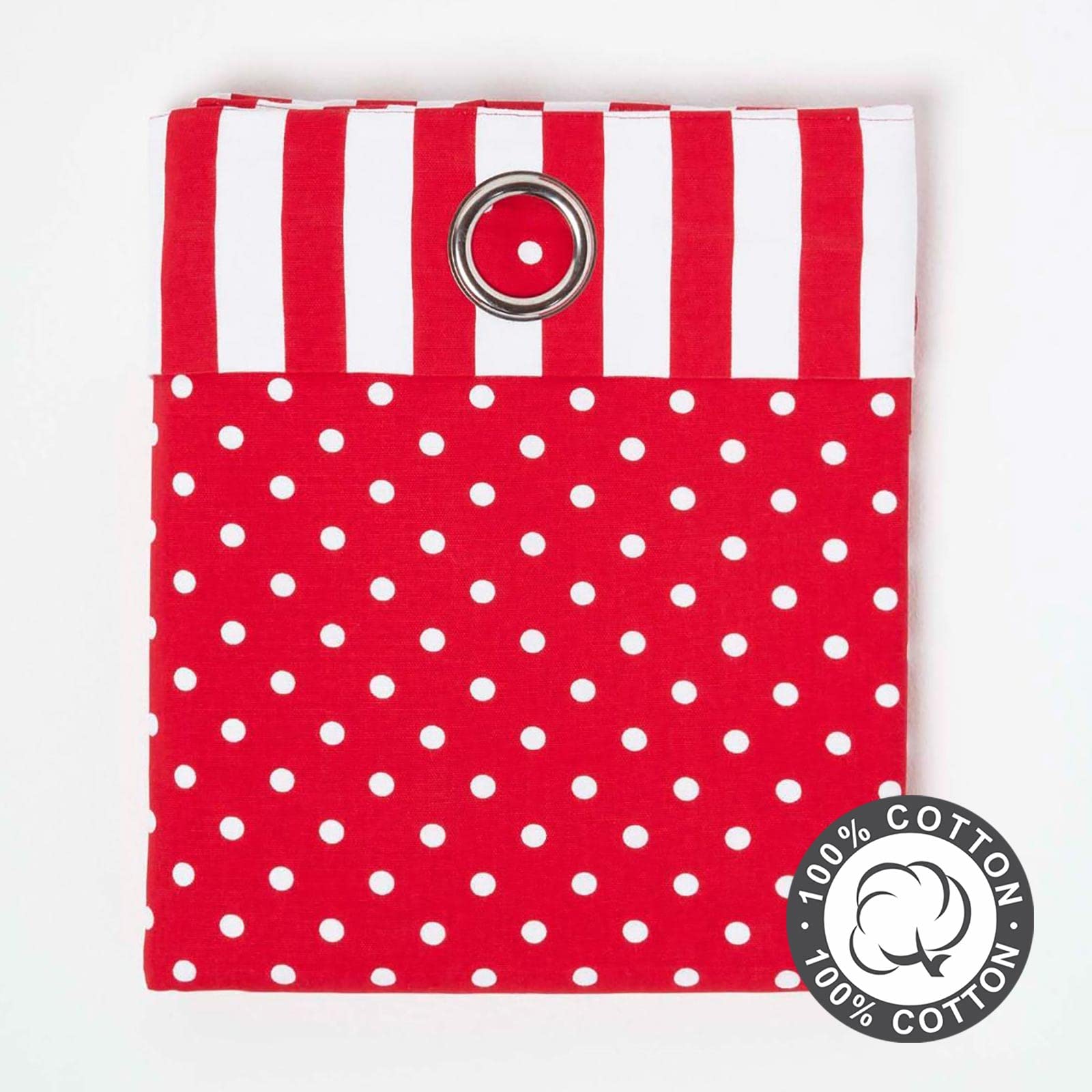 Homescapes Kindervorhang Mädchen Kinderzimmer Ösenvorhang Dekoschal Polka Dots 2er Set rot weiß 137 x 182 cm (Breite x Länge je Vorhang) 100% Reine Baumwolle