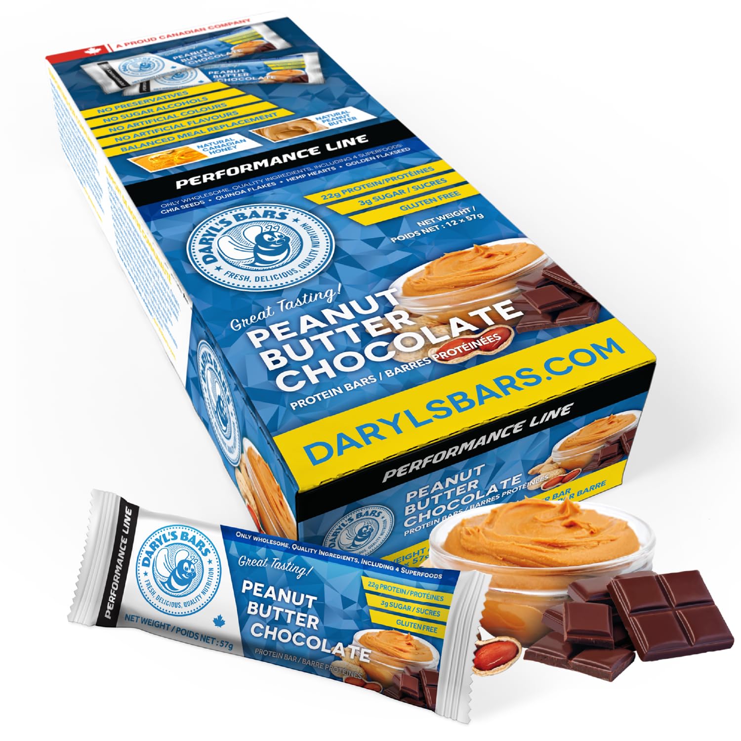 Daryl's Bars Peanut Butter Chocolate On the Go Snack On the Go Whey Protein Bars, Gluten Free, 22gr of Protein Snack, Meal Replacement, Pack of 1