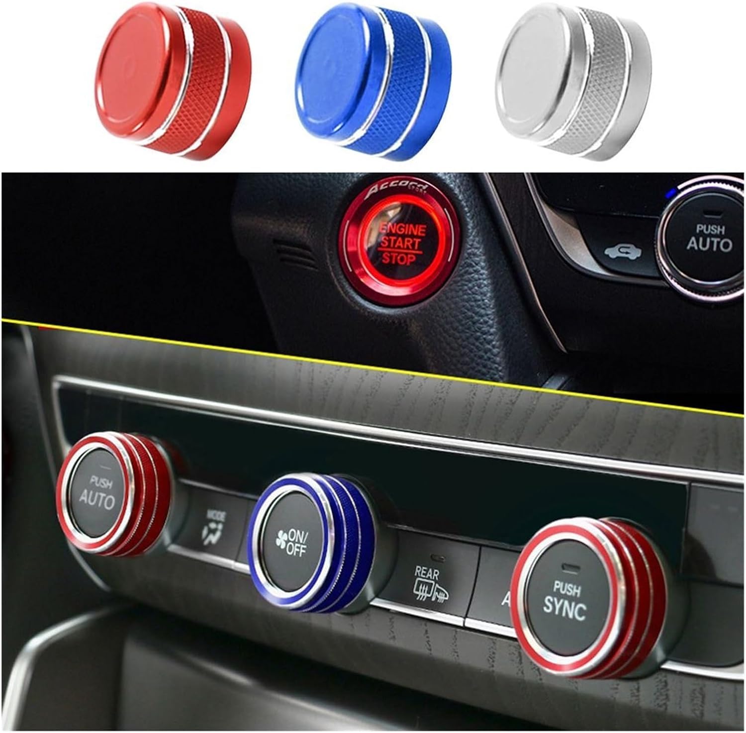 Compatible With BMW E60 E61 2004-2007 Car Central Compartment Air Conditioning Volume Control Knob Decorative Ring 4Pcs(Blue)