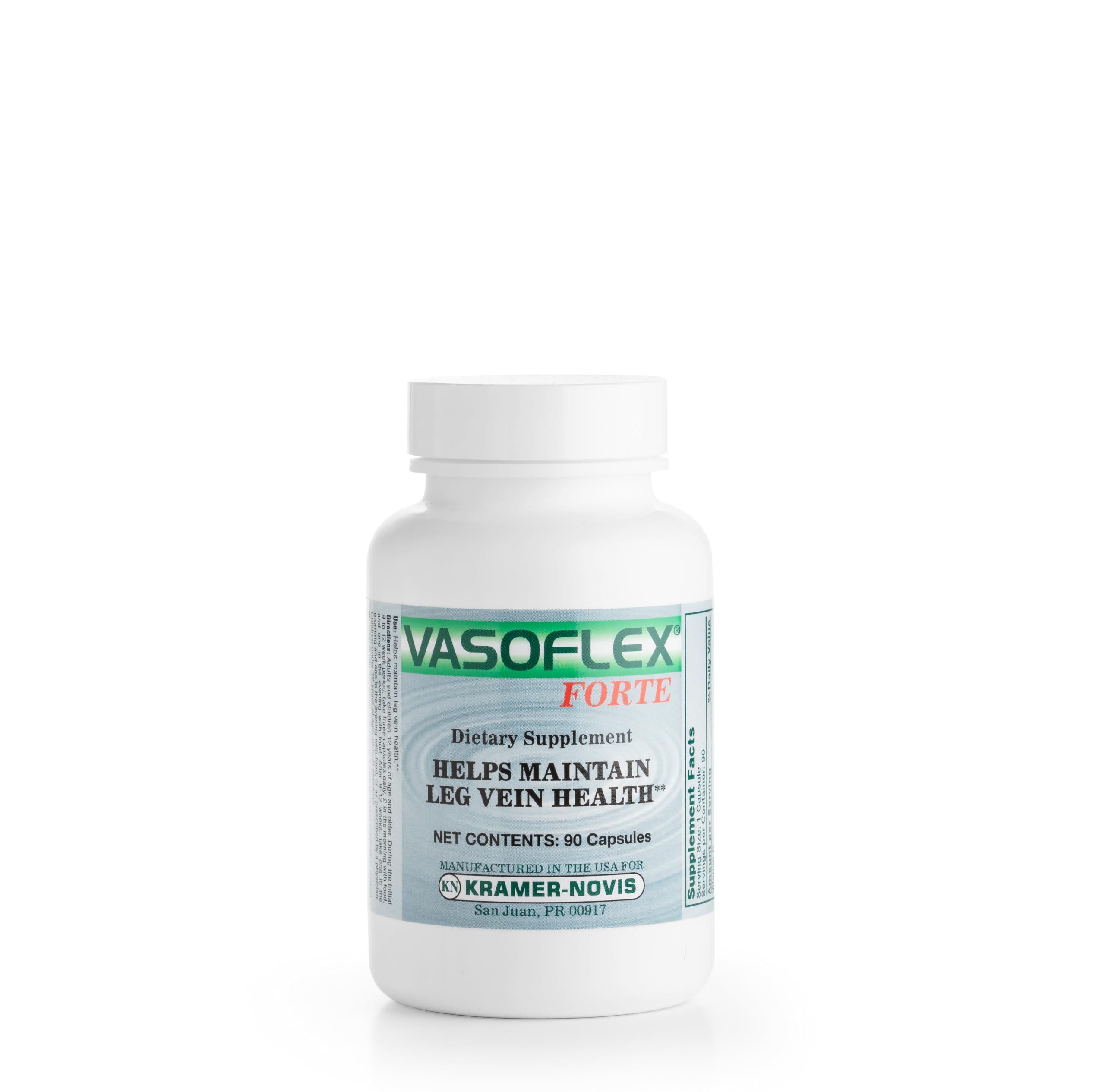 Vasoflex-Forte® Leg Vein Health Supplements. Blend of Vitamin C, Butcher's Broom Root Extract, and Hesperidin. Vitamin C and Herb Root Extract Supplement Helps Maintain Leg Vein Health. 90 Capsules