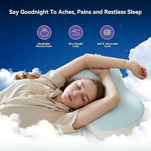 Miniatura 6 de Almohadas de espuma viscoelástica, almohada cervical para aliviar el dolor de cuello y hombros, almohada ergonómica de contorno de cama, suave para