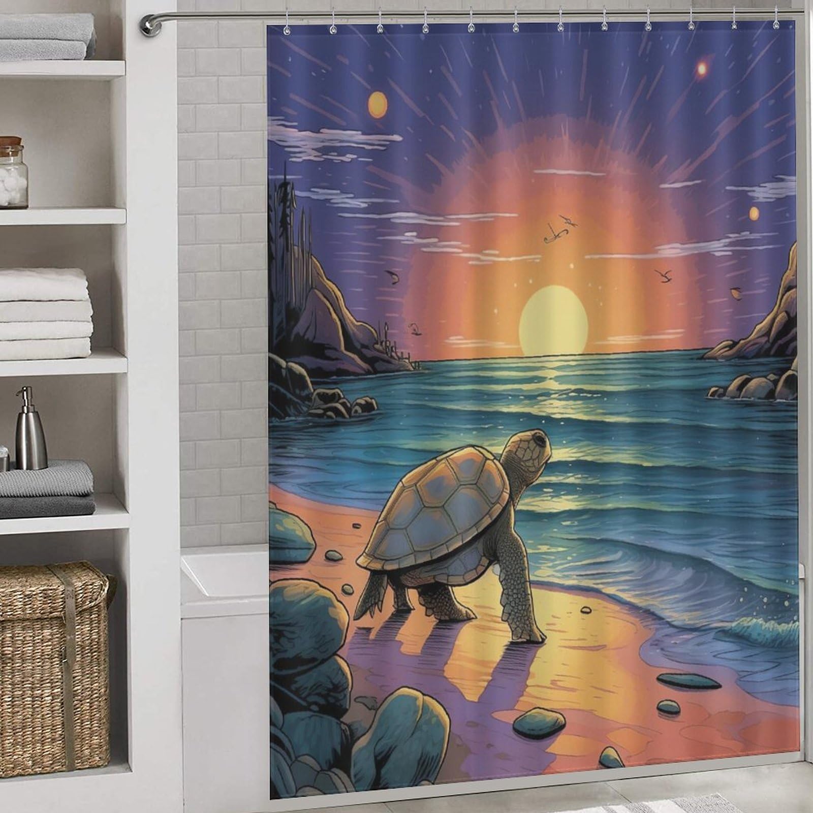 Rideau de douche tortue imperméable anti-éclaboussures 168x183cm avec crochets