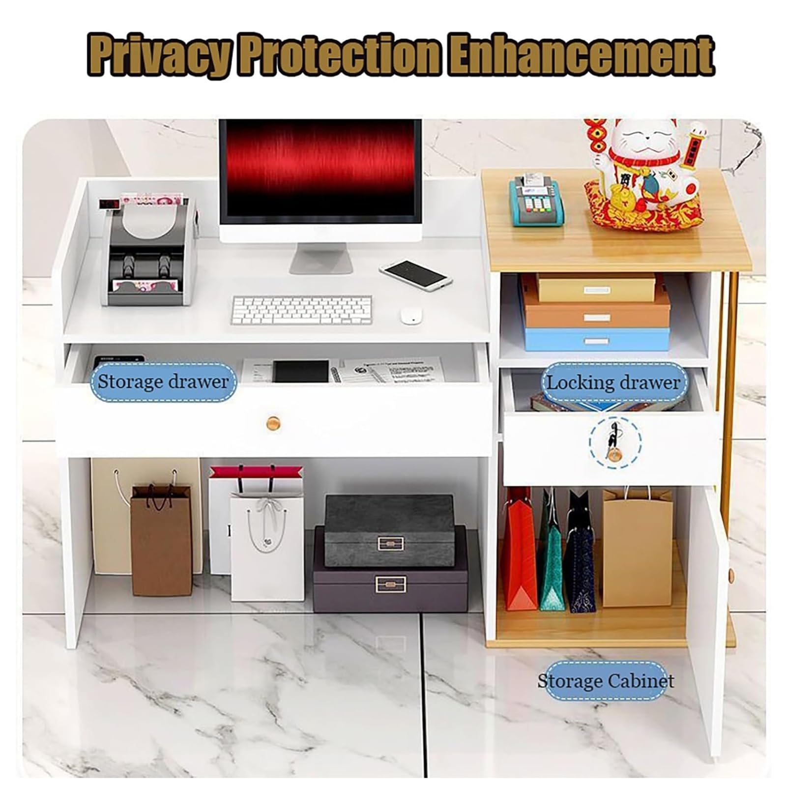 Mostrador De Recepción Moderno para Supermercado, Tienda De Conveniencia, Hotel, Bar Pequeño, Salón De Belleza, Tienda De Ropa, Mostrador De Caja Simple(A,140CM)