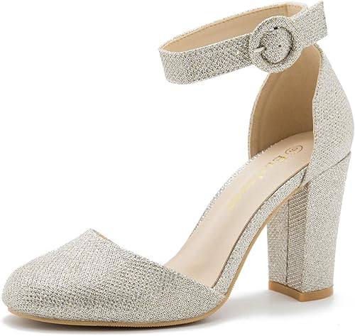 Zapatos clásicos para mujer, con puntera redonda cerrada, correa de tobillo, tacón alto, tacón alto, zapatos de vestir de boda