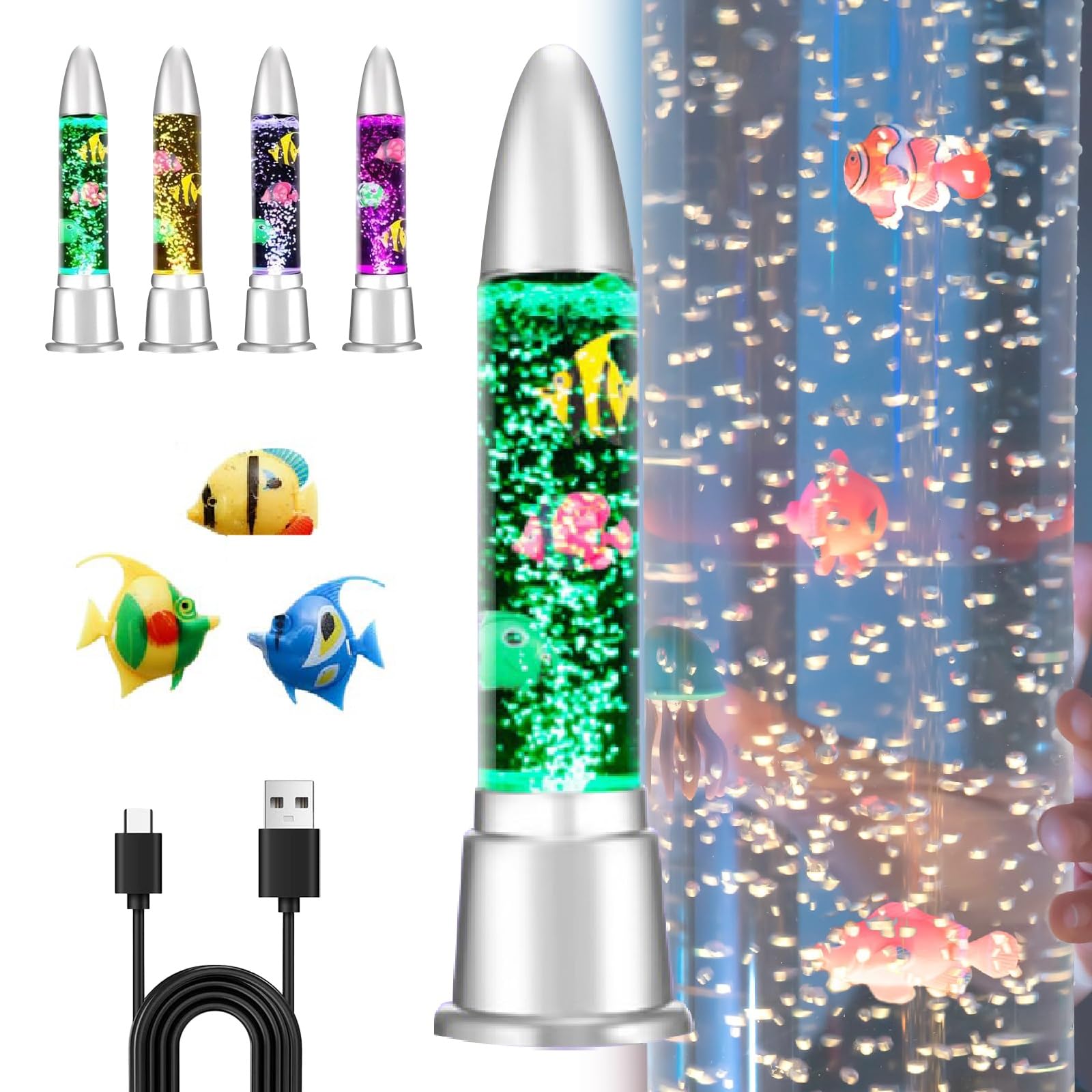 Lámpara de burbujas sensorial de 50cm con peces para relajación de escritorio