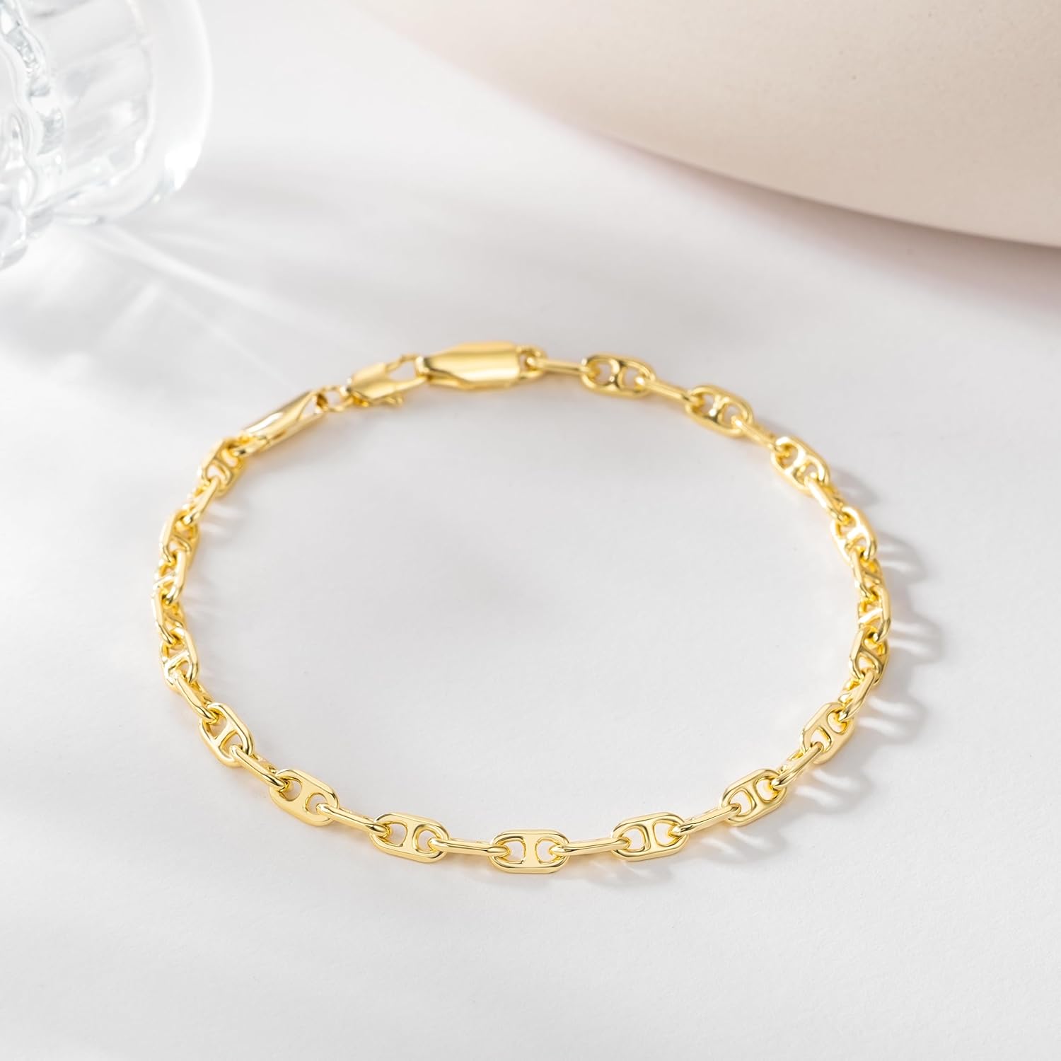 14K Gold Bracelets for Women Fine Gold Mariner Chain Bracelet for Women & Mens Bracelet Layering Womens Bracelets Jewelry Presents for Her Him (6.5'' 7'' 7.5'' 8'' 9'') - Image 8