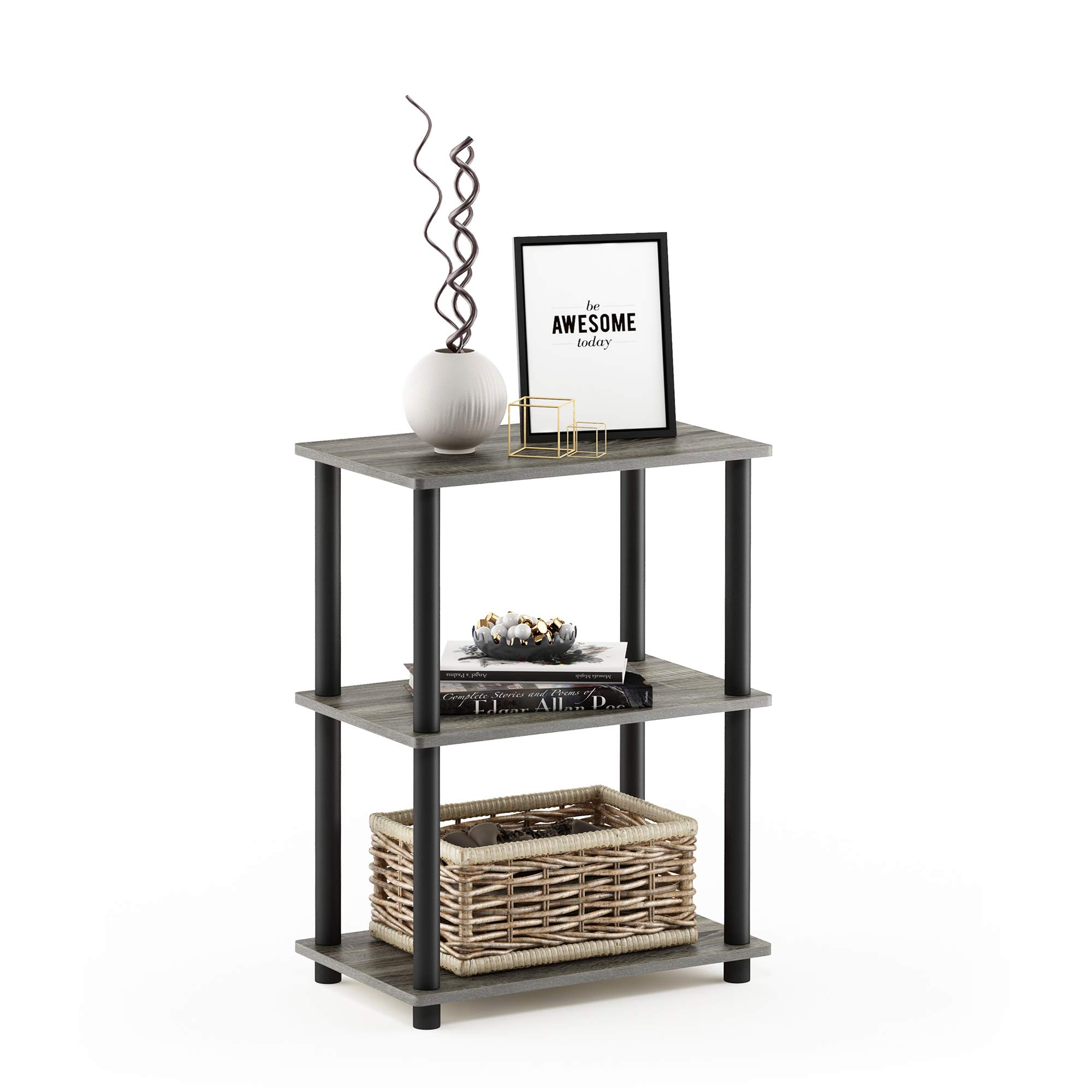 Turn-N-Tube No Tool 3-Tier Storage Shelf, Narrow, French Oak Grey/Black
