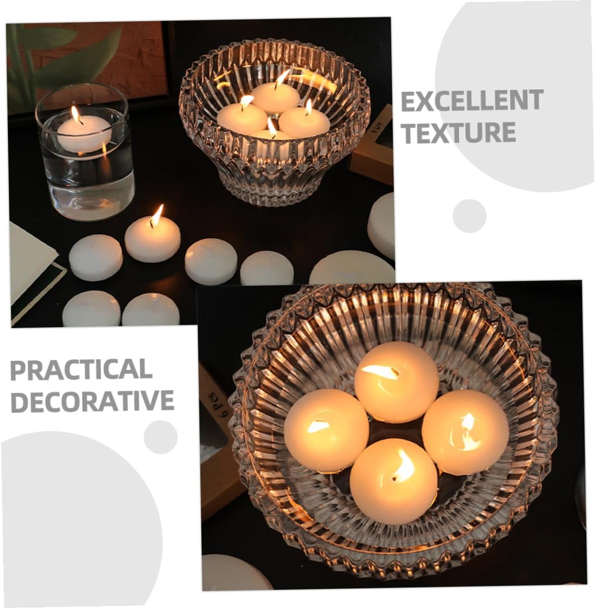 Floating Tea Candles 6pcs Unscented Round Wax Votive Candles 4.5×2.5cm Small Size for Wedding Party Birthday Pool Party Decoration