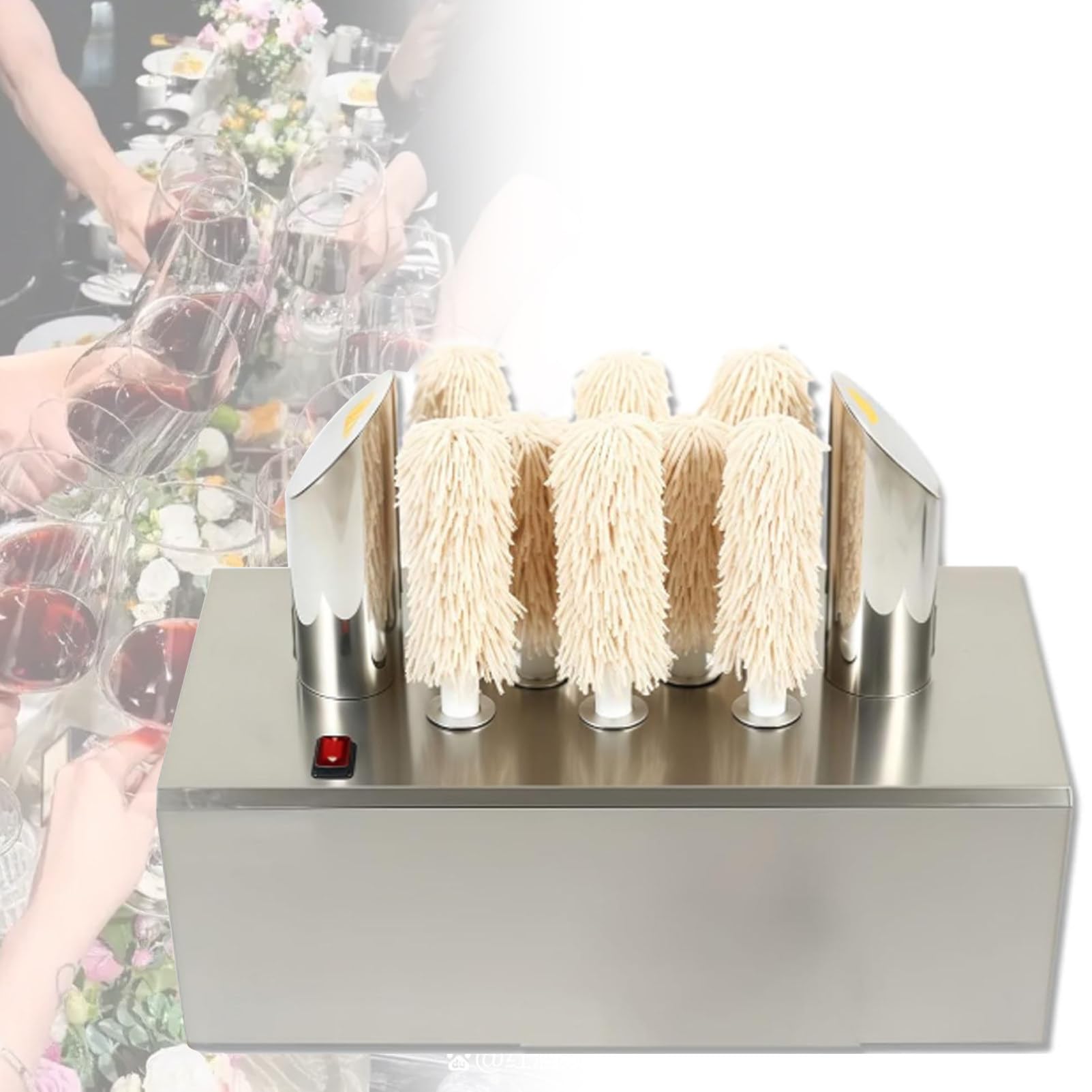 Ofyphth Electric Wine Glass Polisher, Electric Automatic Dryer Bar Wine Glass Polishing Machine, 660 Cups/Hour, 3/5/8 Heads Available, for Champagne Glasses, Beer Cups. 8Head