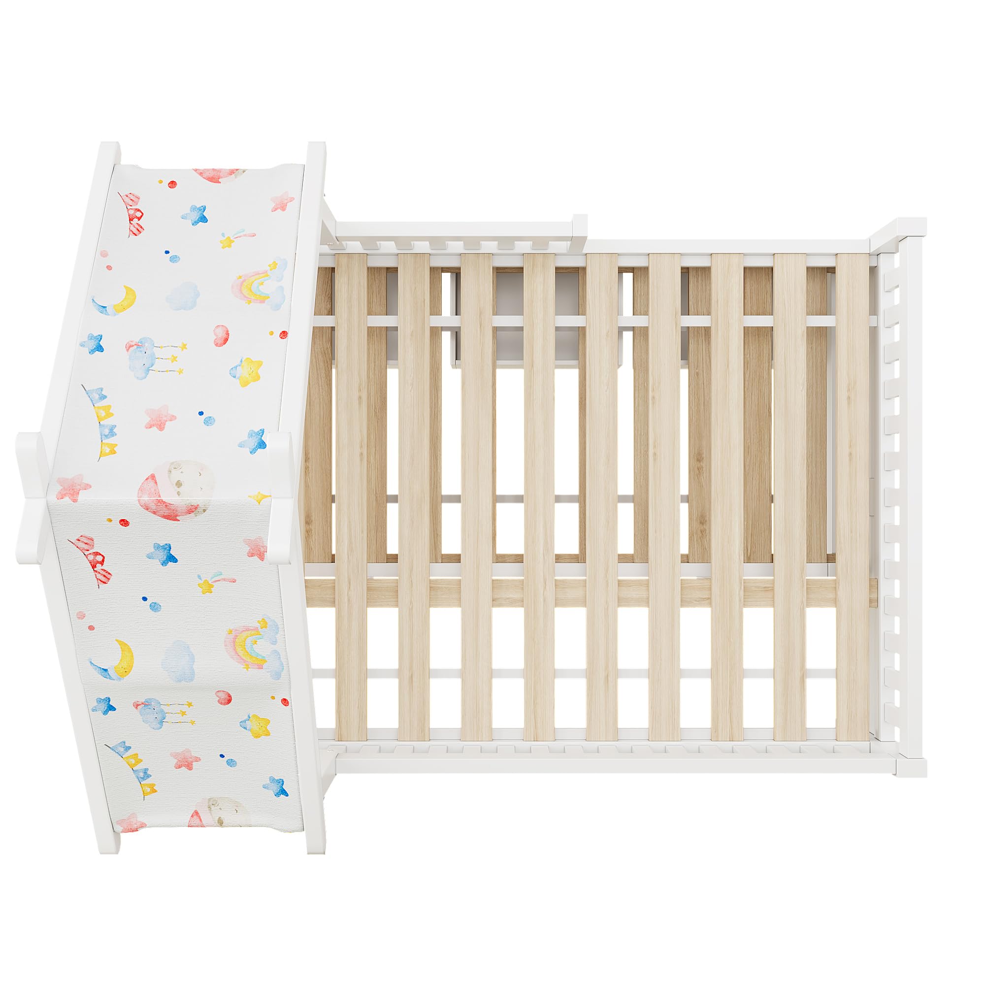 Soweiz Letto per bambini con protezione anticaduta, letto estraibile e scatole portaoggetti, in legno, 140 x 200 cm, letto per la casa dei bambini, letto stabile con design a tetto (bianco)