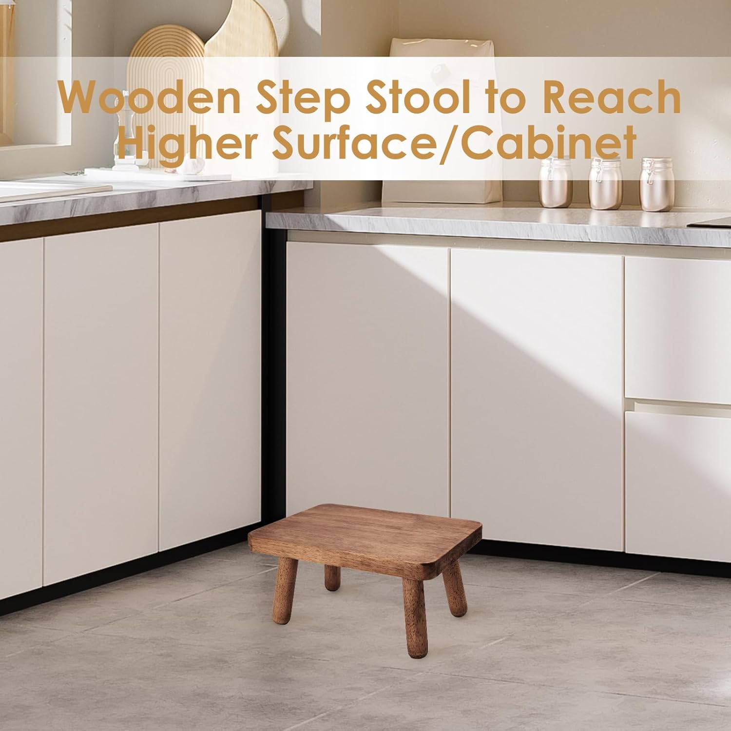 Wooden Step Stool for Adults Office's Step Stool Heavry Duty Stepping Stools for Office, Bedroom, Garden, Bathroom with Four Detachable and Assembled Legs Chocolate Brown (Classic 6.3" inch)