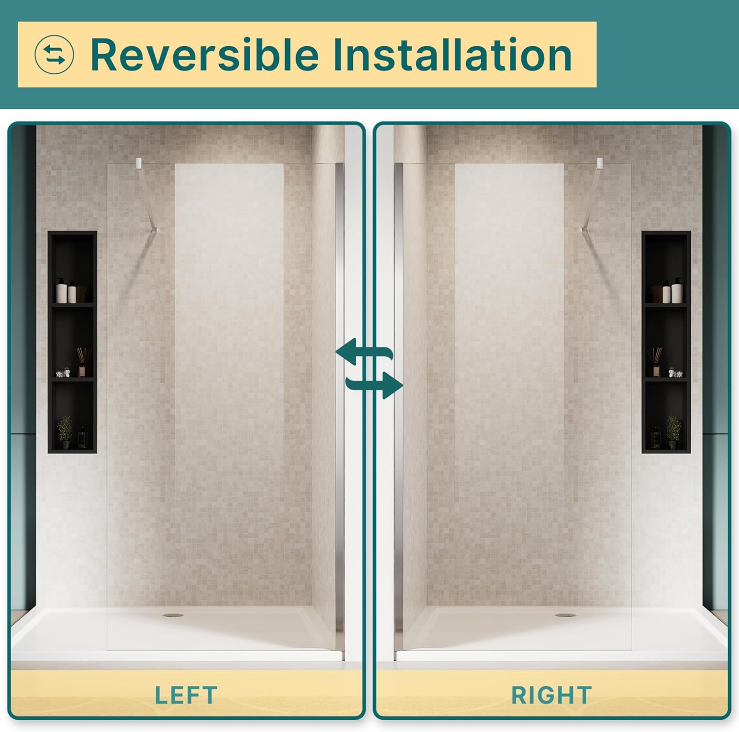 ELEGANT Frameless Shower Door 30" W x 74" H, Fixed Single Shower Glass Door, 5/16" Tempered Glass, Chrome Finish