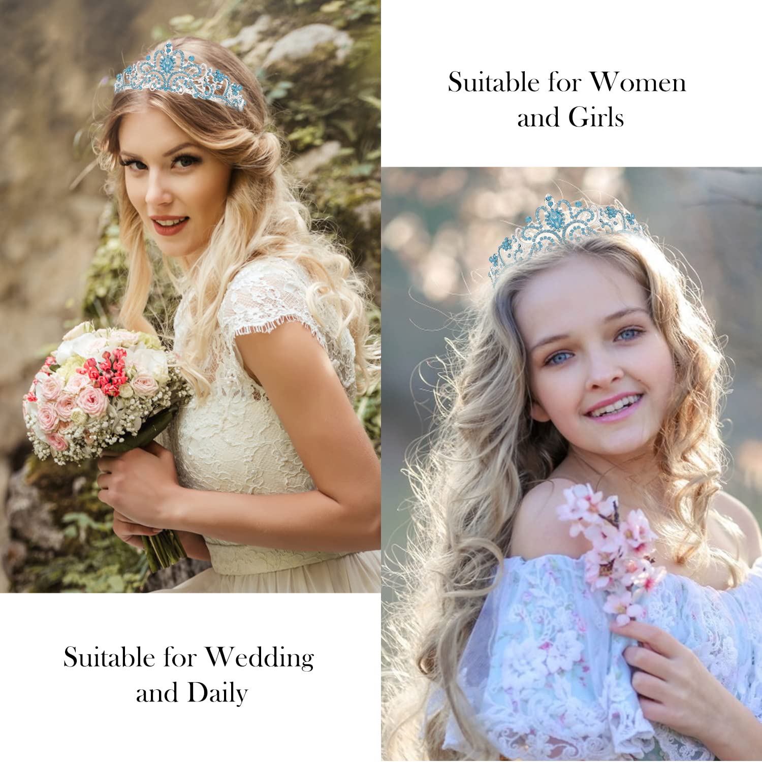 JWICOS Crystal Tiaras For Women Princess BSL1 Crown Wedding Tiaras Crowns  Women Tiaras Girls Birthday Party Bride Tiara Prom Halloween Costume Blue, image size:1500x1500