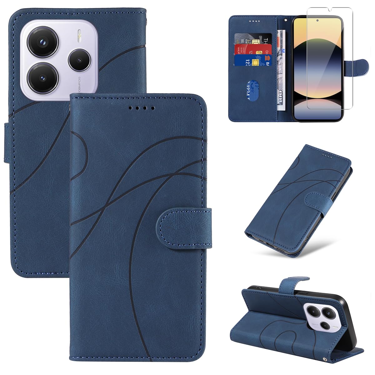 SEAHAI Custodia A Portafoglio In Pelle PU Per Vivo X90 Pro - Con Slot Carte E Supporto - Antishock Flip Cover Magneti (Blu)