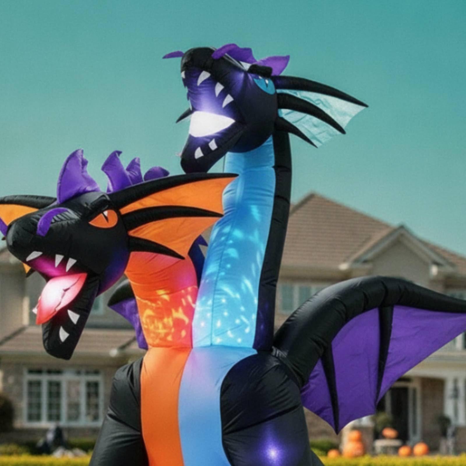 Outdoor Aufblasbare Deko Drachen Figur Luftfigur Gartenmotiv LED Beleuchtung Polyester Material mit Gebläse Und Heringen für Hof Dekoration Gartenparty Halloween