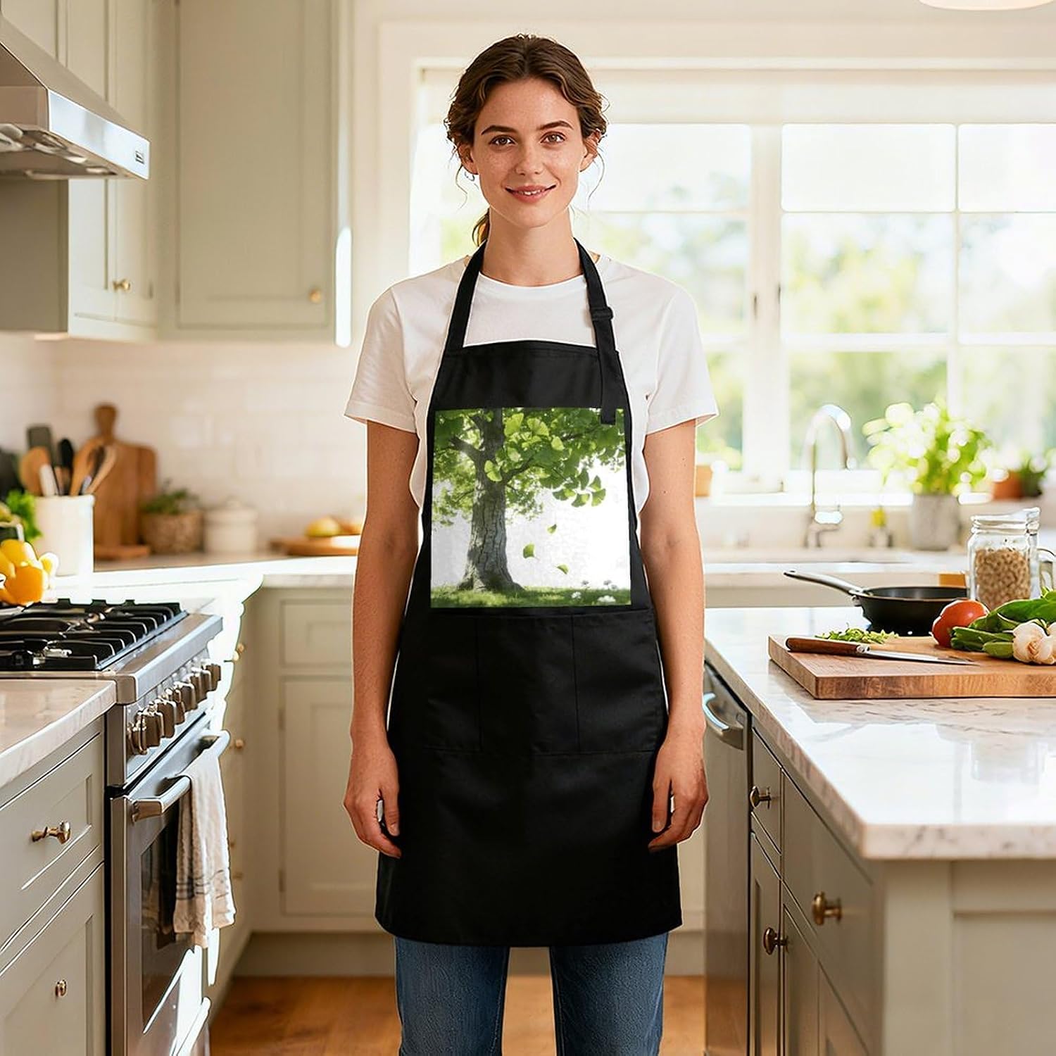 Green GinkgoWaterproof Kitchen Apron image 5