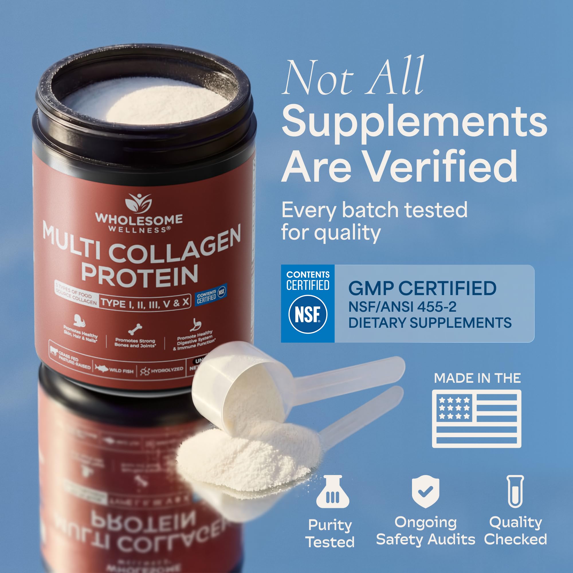 Wholesome Wellness Premium Multi Collagen Peptides Protein Powder for Women and Men, 5 Types of Hydrolyzed Collagen, Grass-Fed, Non-GMO & Unflavored, Pure Protein for Youthful Skin & Joint Recovery — Amazon image 3