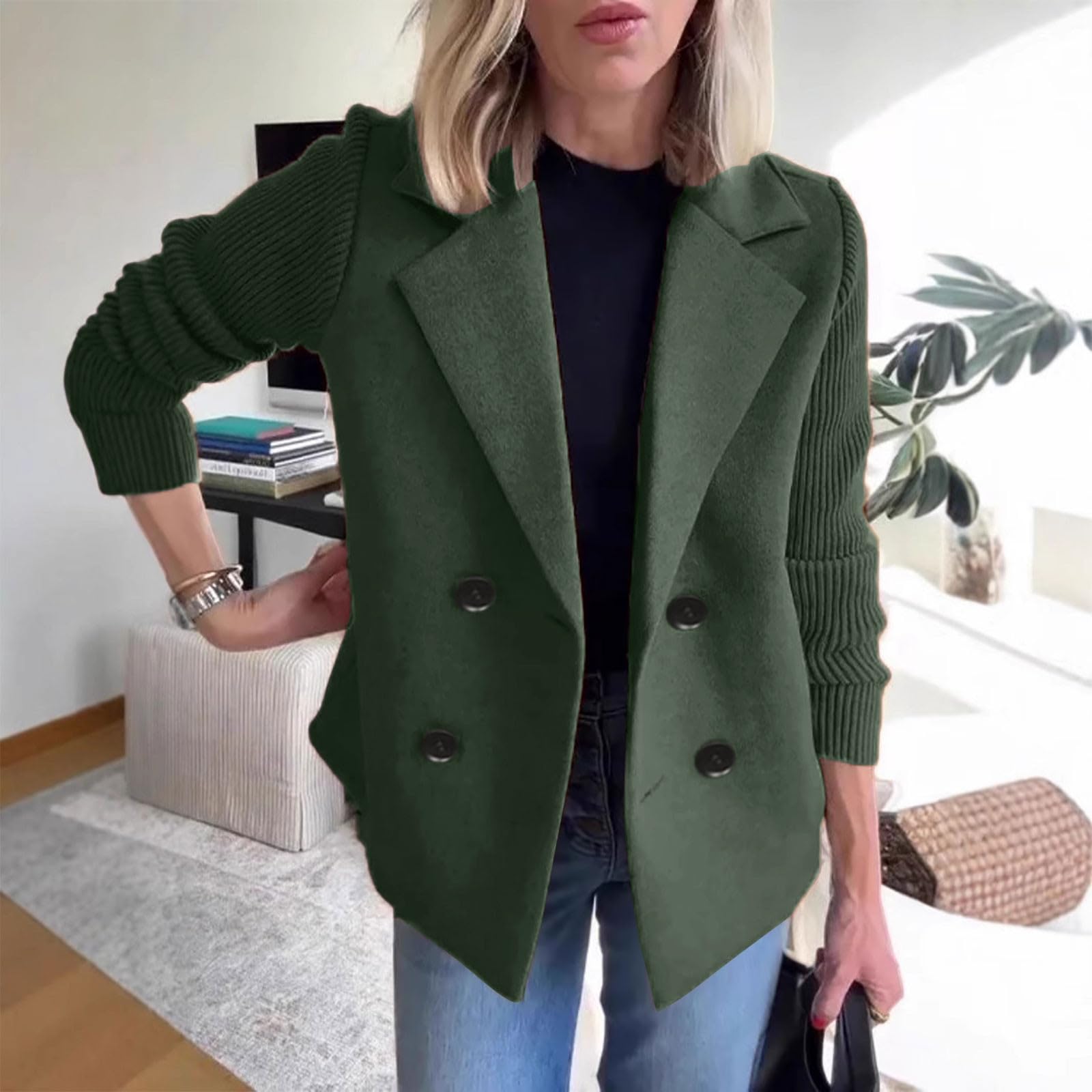 Piumino Donna Cappotto Aperto con Bottoni in Tinta Unita da Donna, Primavera 2025, Cappotto da Lavoro Festa